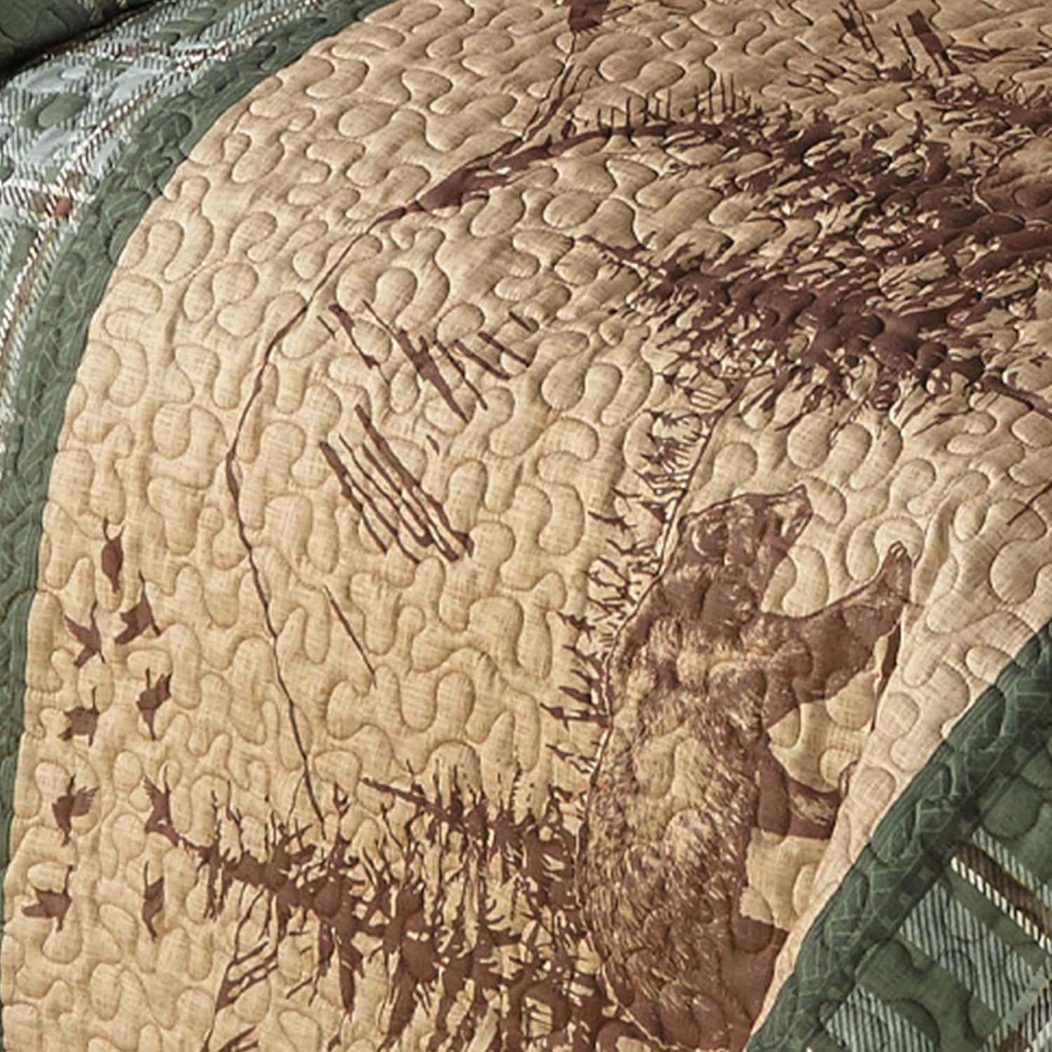 Woodland Sage Bear Moose Quilt Bed Set - Queen Size
