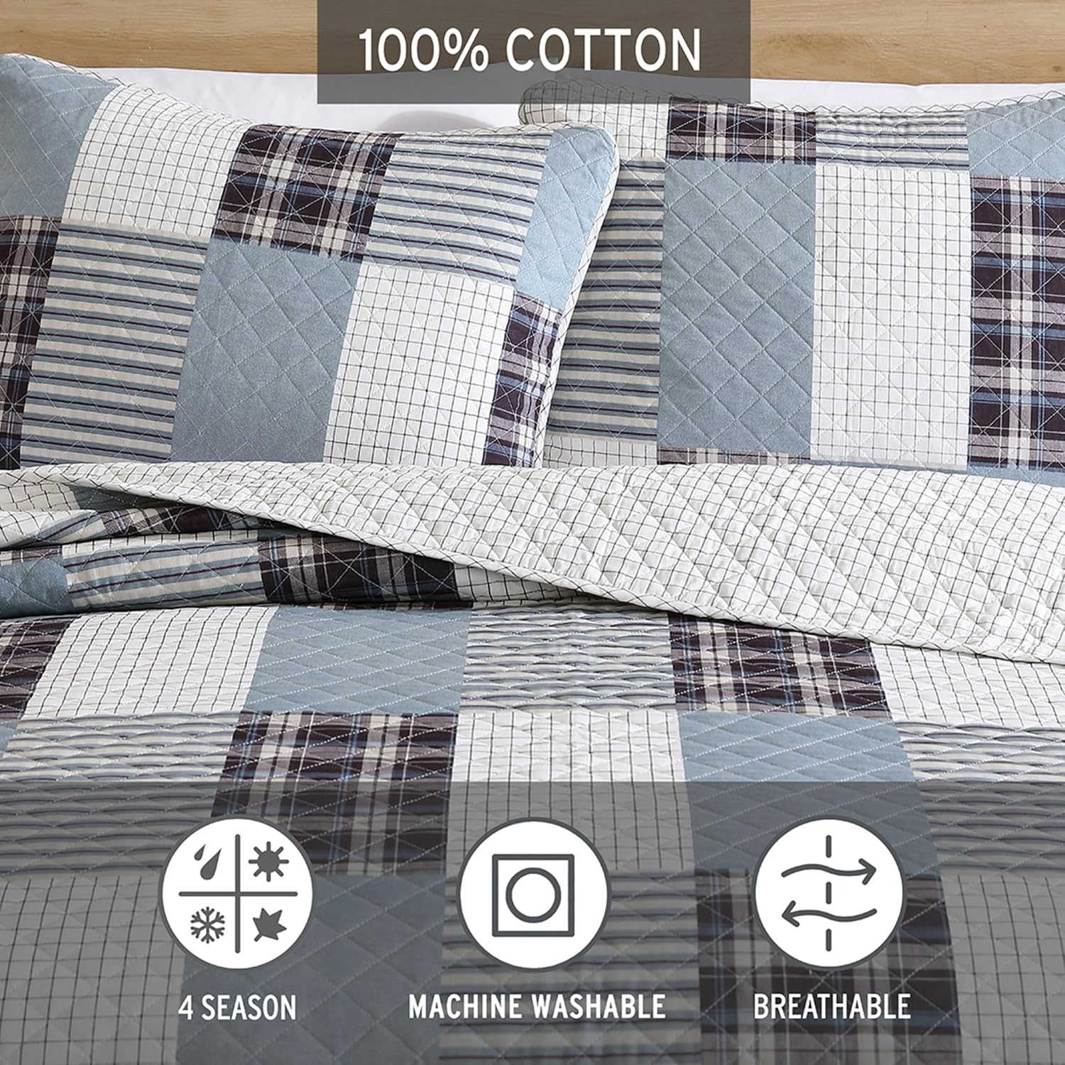 Eddie Bauer Twin Quilt Set Reversible Cotton Bedding with Matching Sham All Seasons