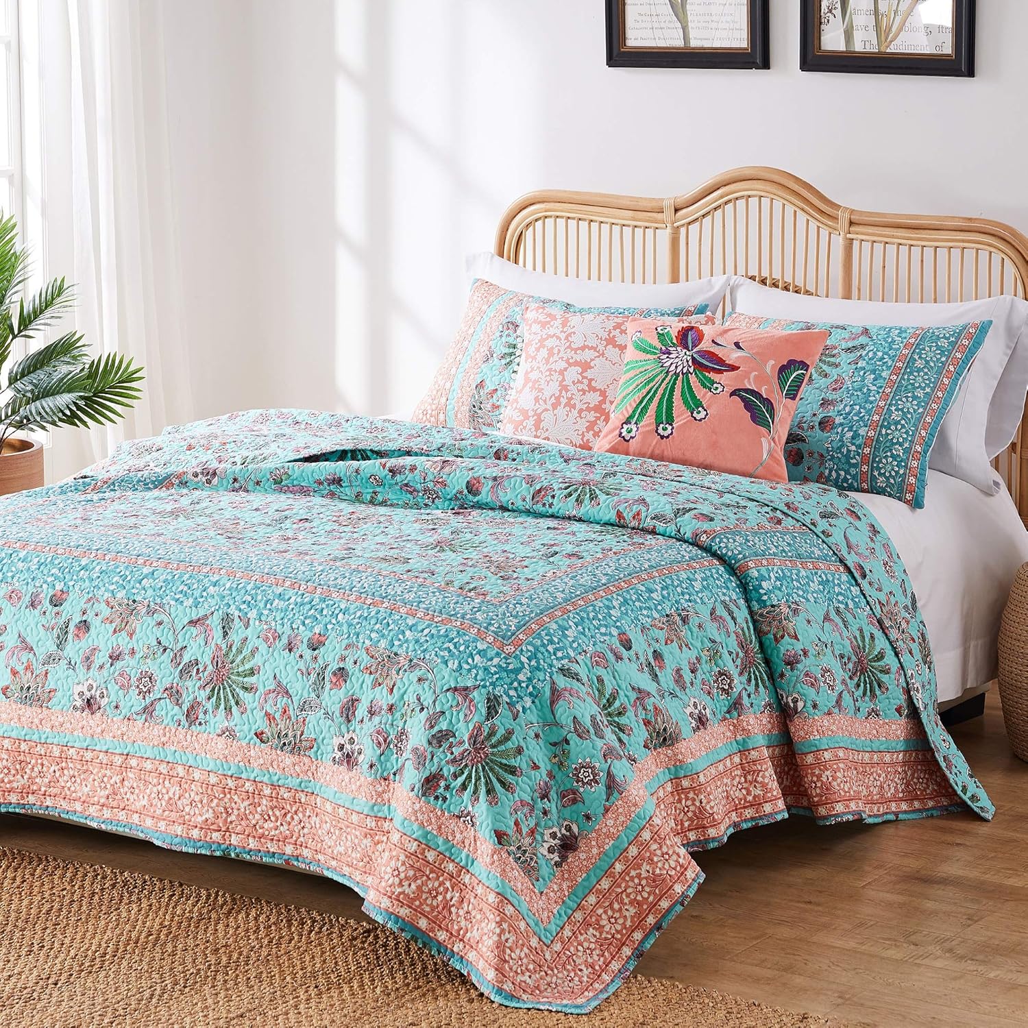 Greenland Home Barefoot Bungalow Quilt Set 3-Piece FullQueen Turquoise