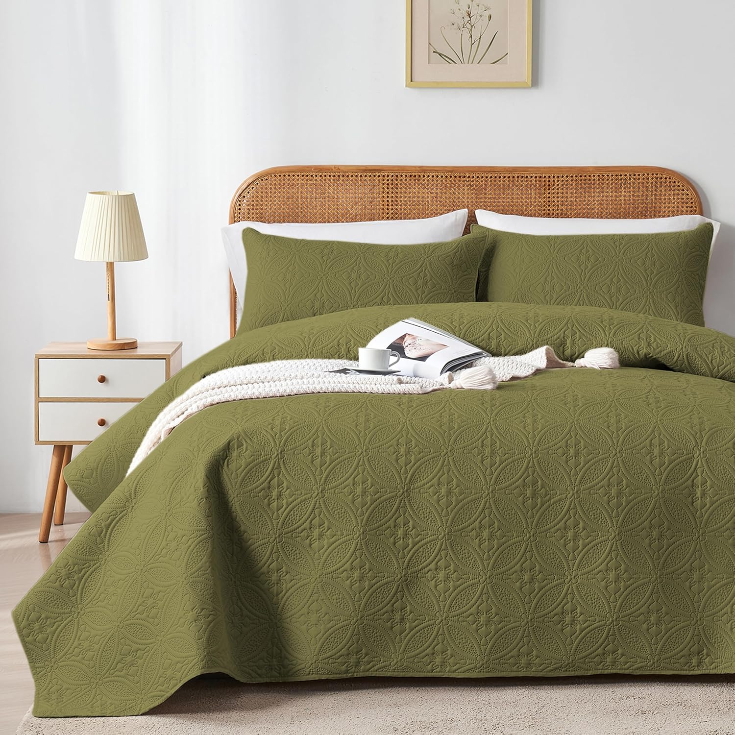 WURUIBO Twin Quilt Set Olive Green Microfiber 1
