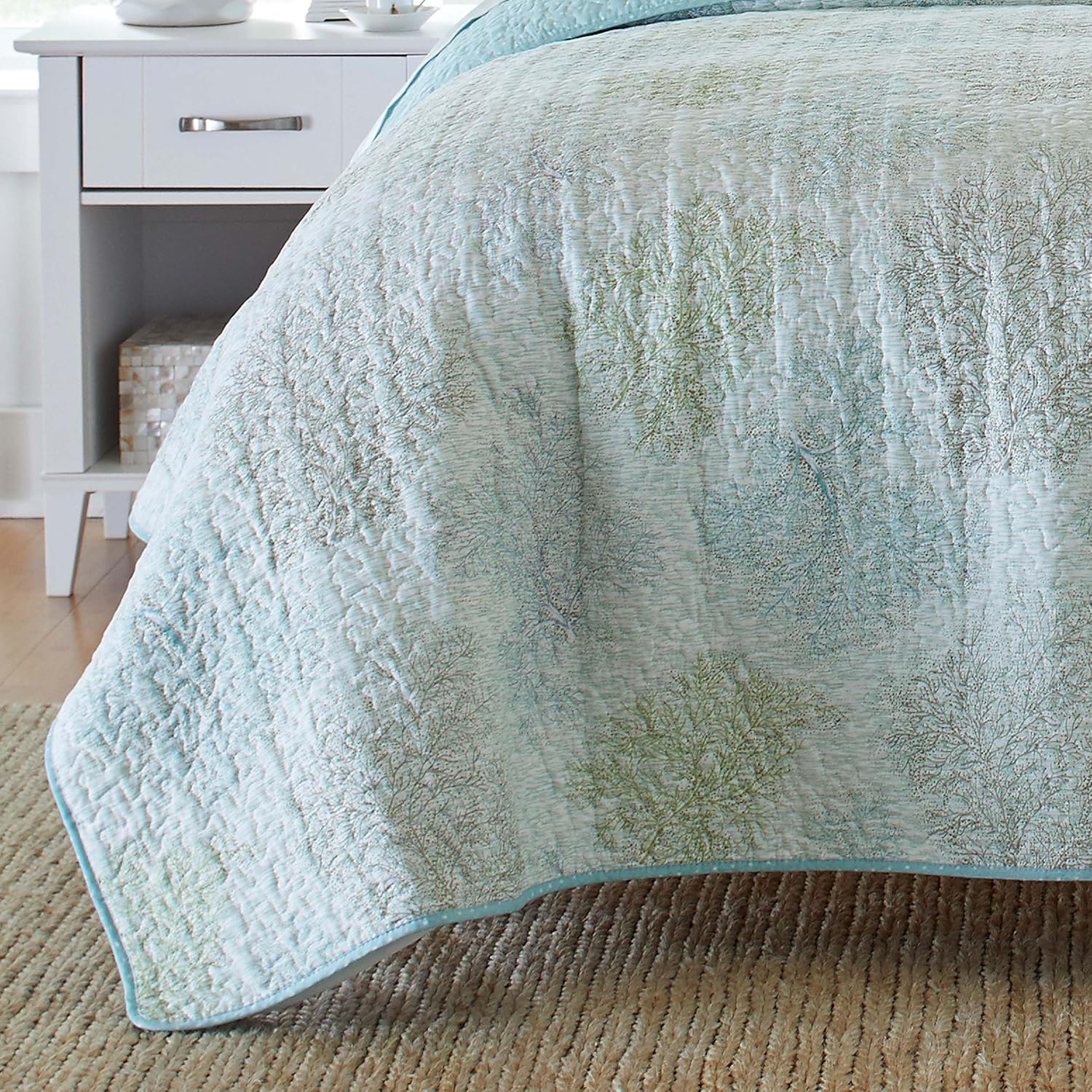 Laura Ashley Twin Quilt Set with Matching Sham Saltwater Blue 100 Cotton