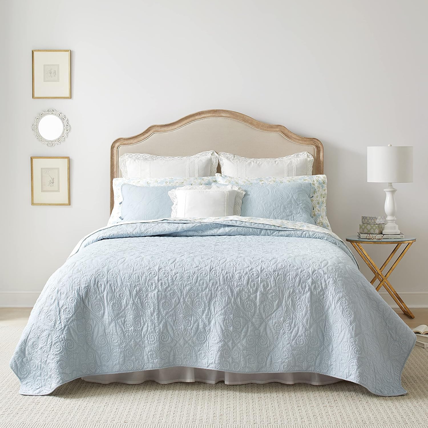 Laura Ashley Felicity Quilt Set - Twin Breeze Blue 100 Cotton