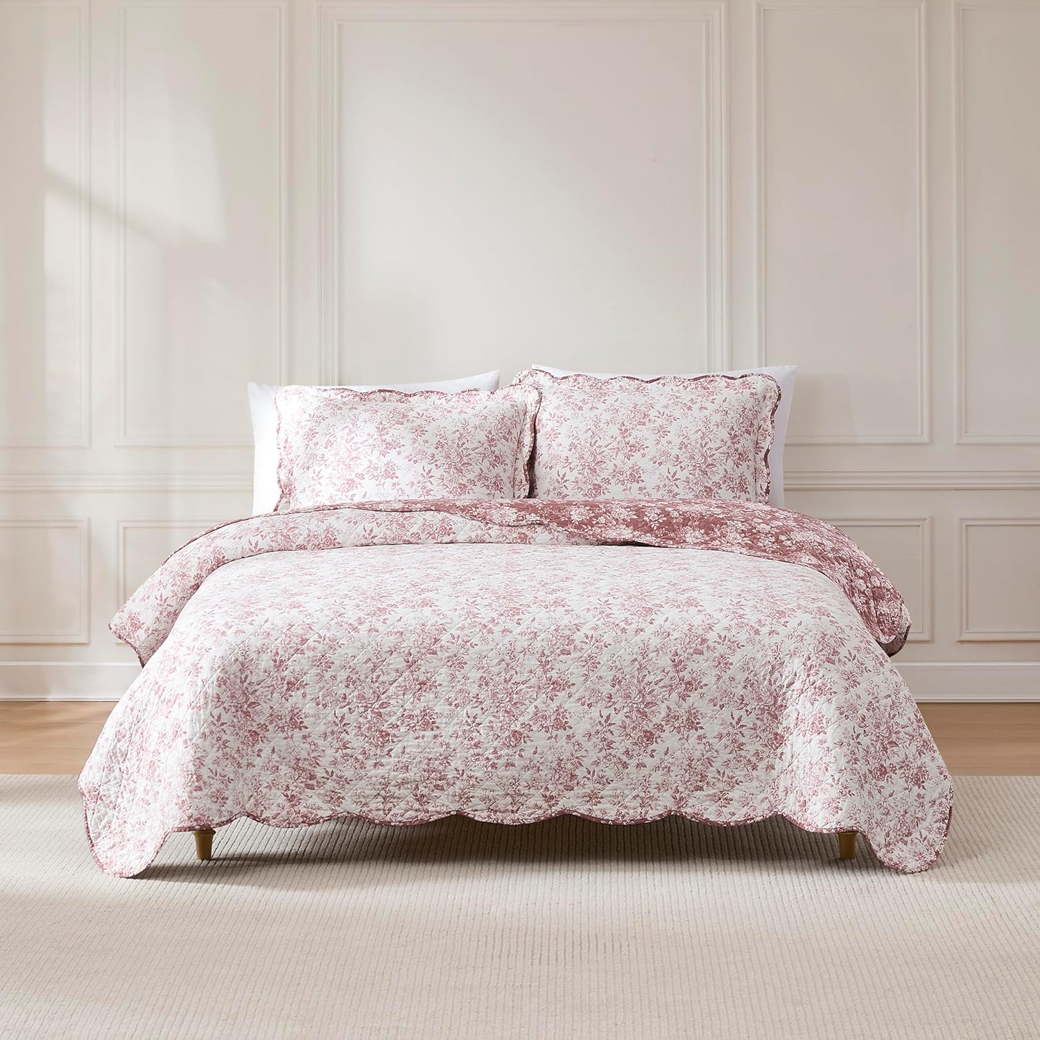 Lush Decor Peony Toile Reversible Cotton Quilt 3 Piece Set