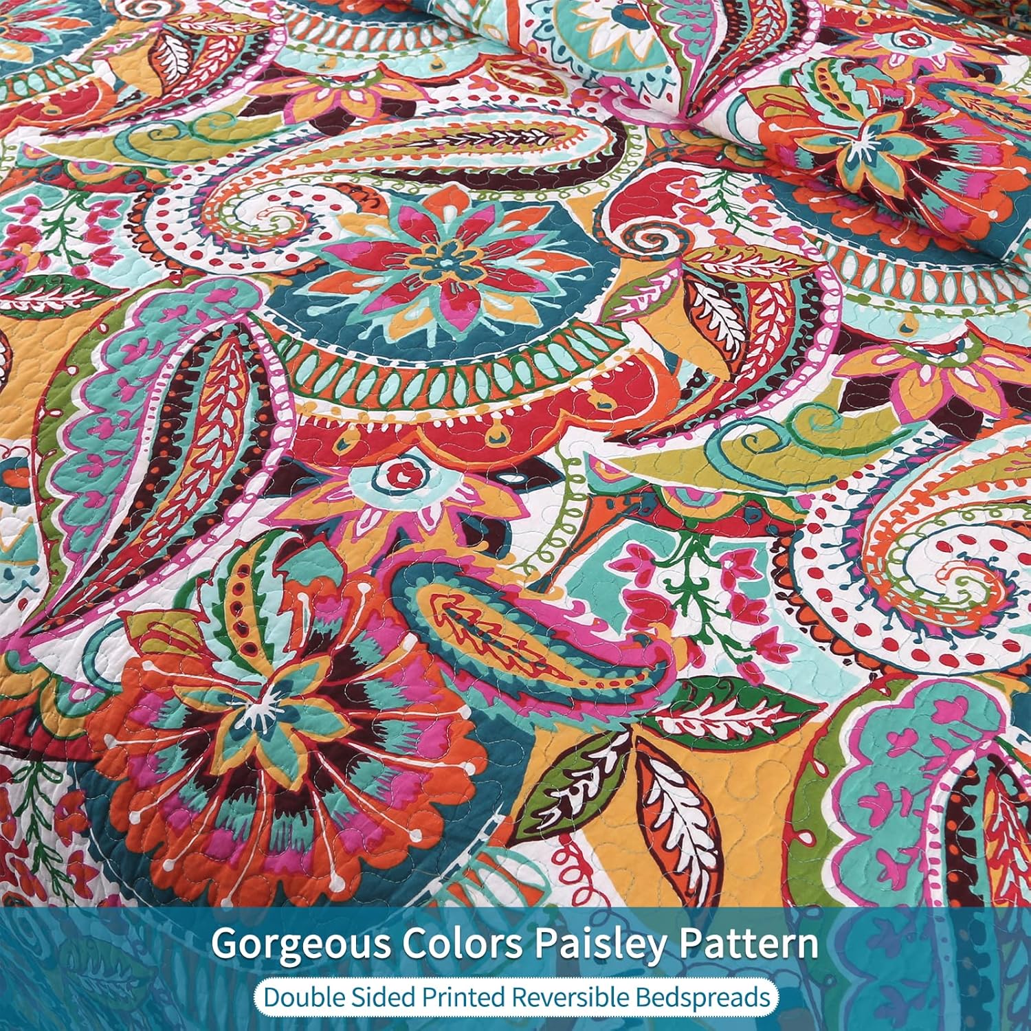 Qucover Cotton Twin Quilt Set with Paisley Pattern