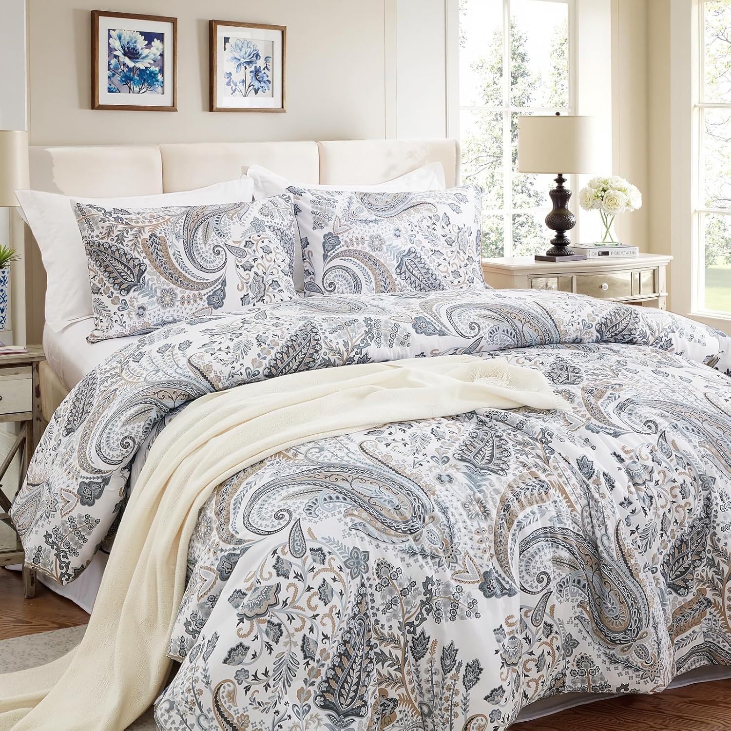 Cozaline Blue Paisley Queen Duvet Cover Set 3 Pcs