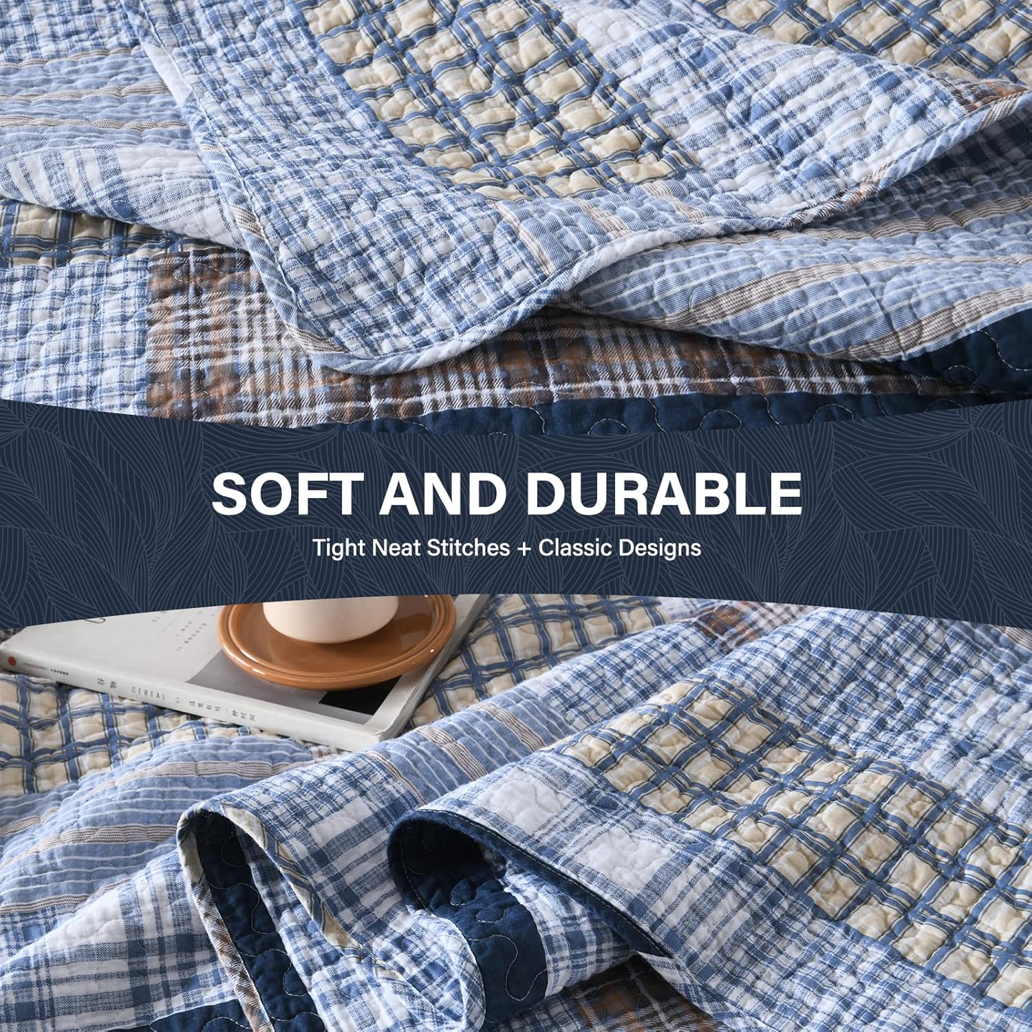 SahSahCasa Queen Quilt Set 3PCS 100 Cotton Plaid