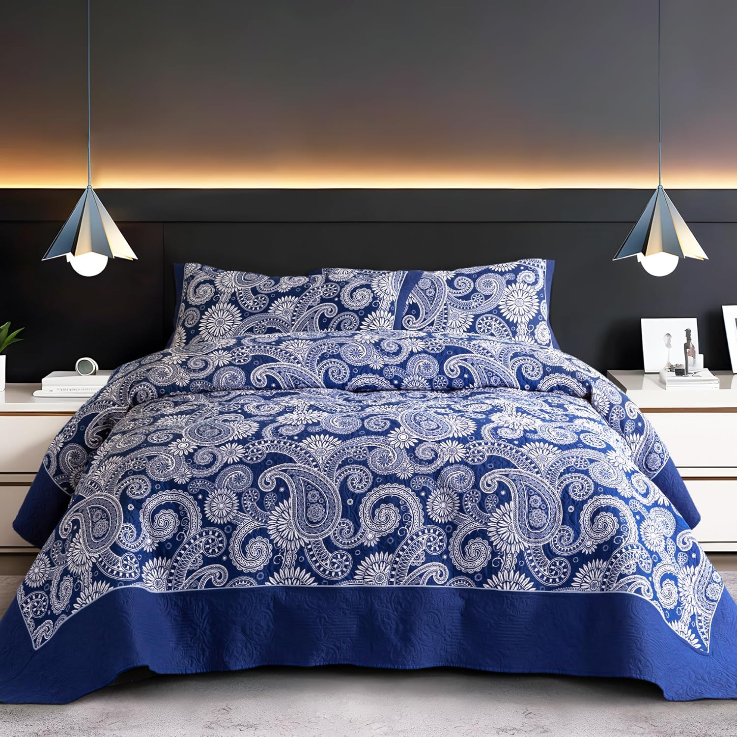 Sophia William Royal Blue Cal King Patchwork Quilt Set