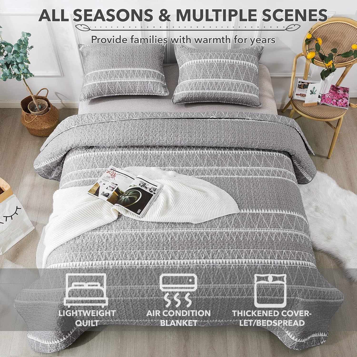 Andency Grey Reversible Quilt Set Twin 2Pcs