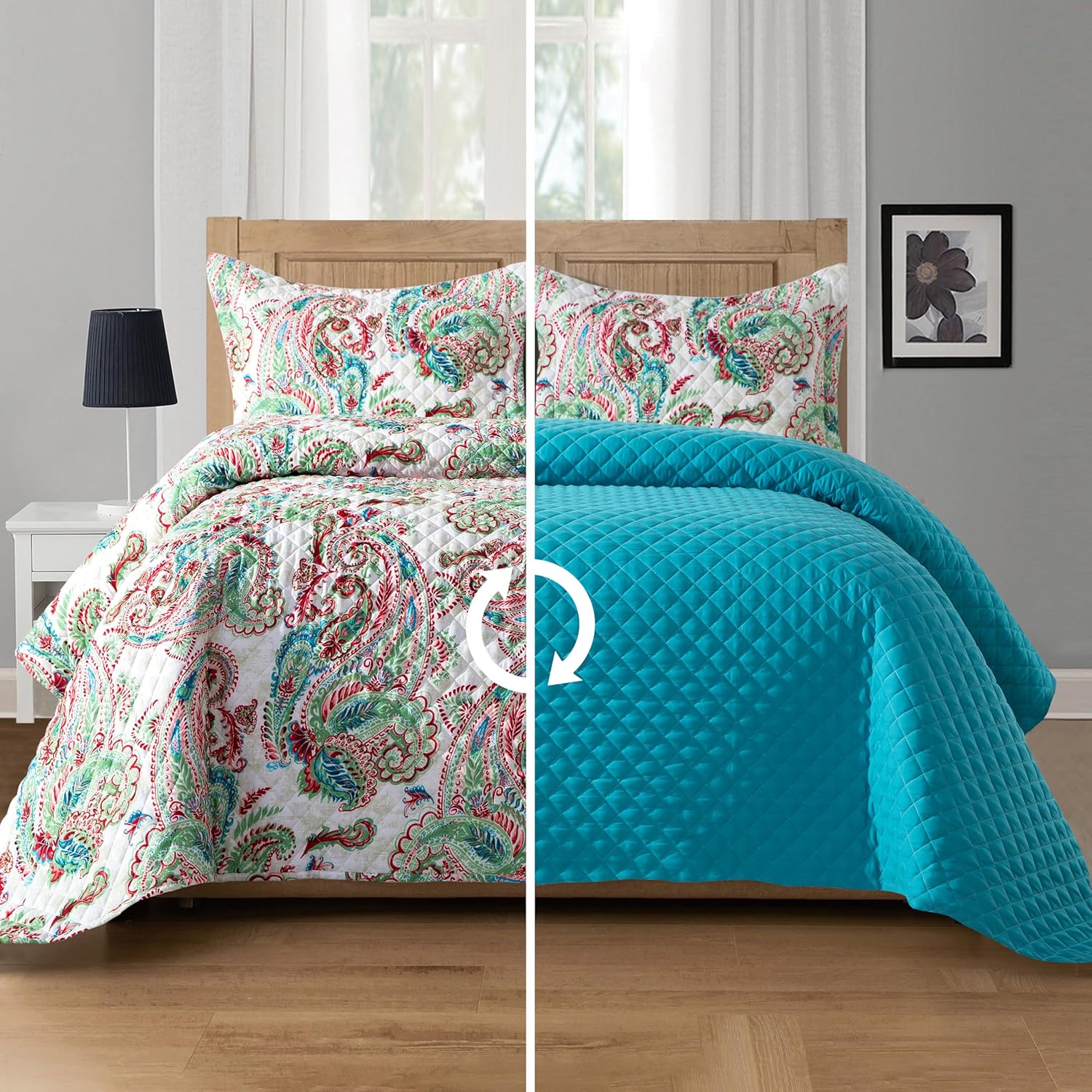 Elegant Comfort 3-Piece Reversible Quilt Set - Twin XL Turquoise