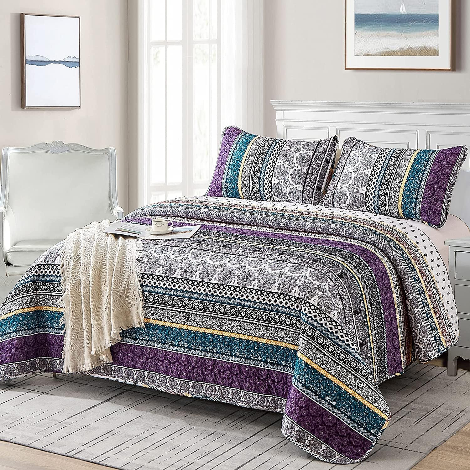 Wongs Boho Purple Quilt Set Twin Size 2 Pieces