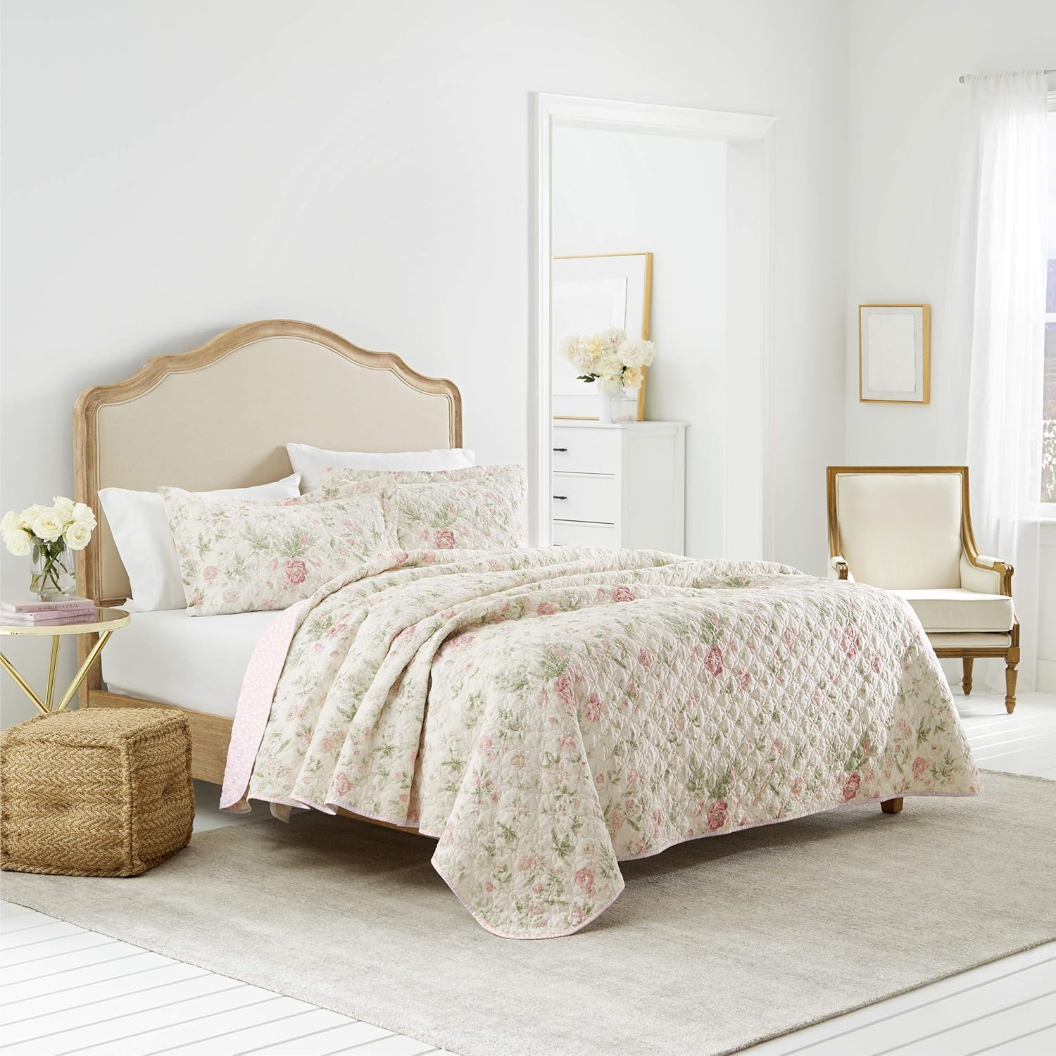 Laura Ashley Twin Quilt Set Reversible Cotton Bedding with Matching Sham 1