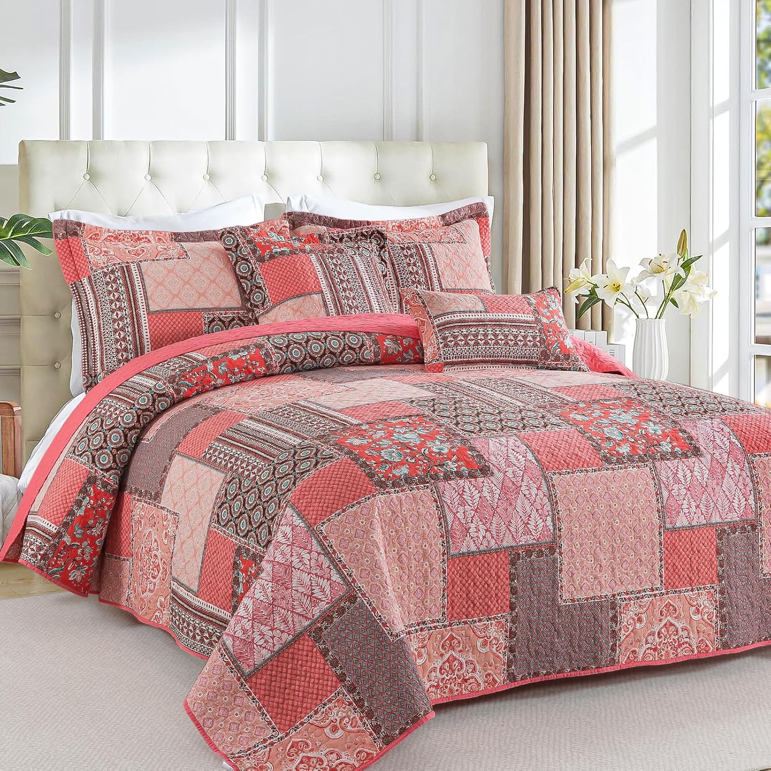 BEDIFANY Cotton Queen Quilt Set with 2 Pillow Shams