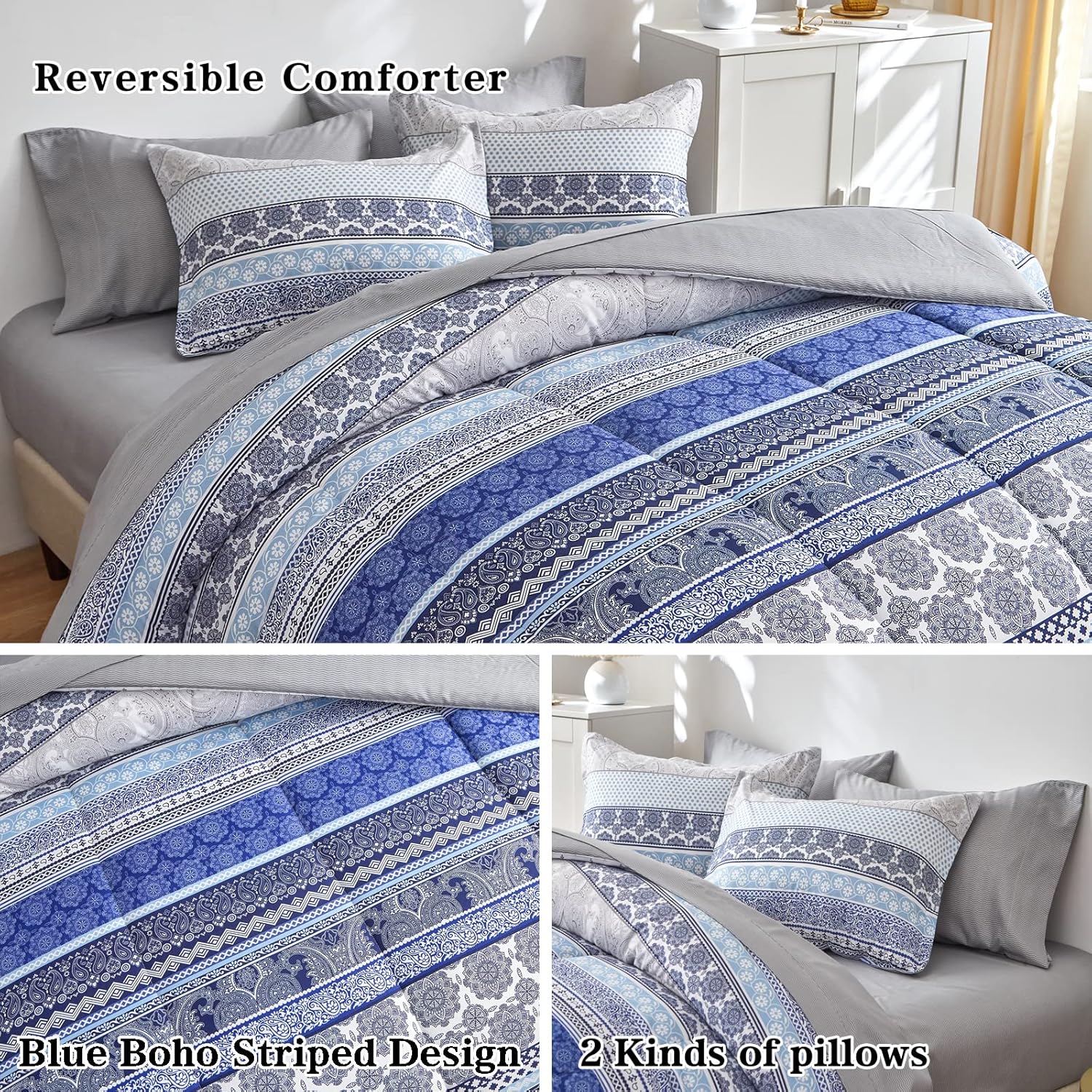 Flysheep Bohemian Striped Bed in a Bag 7 Piece King Size
