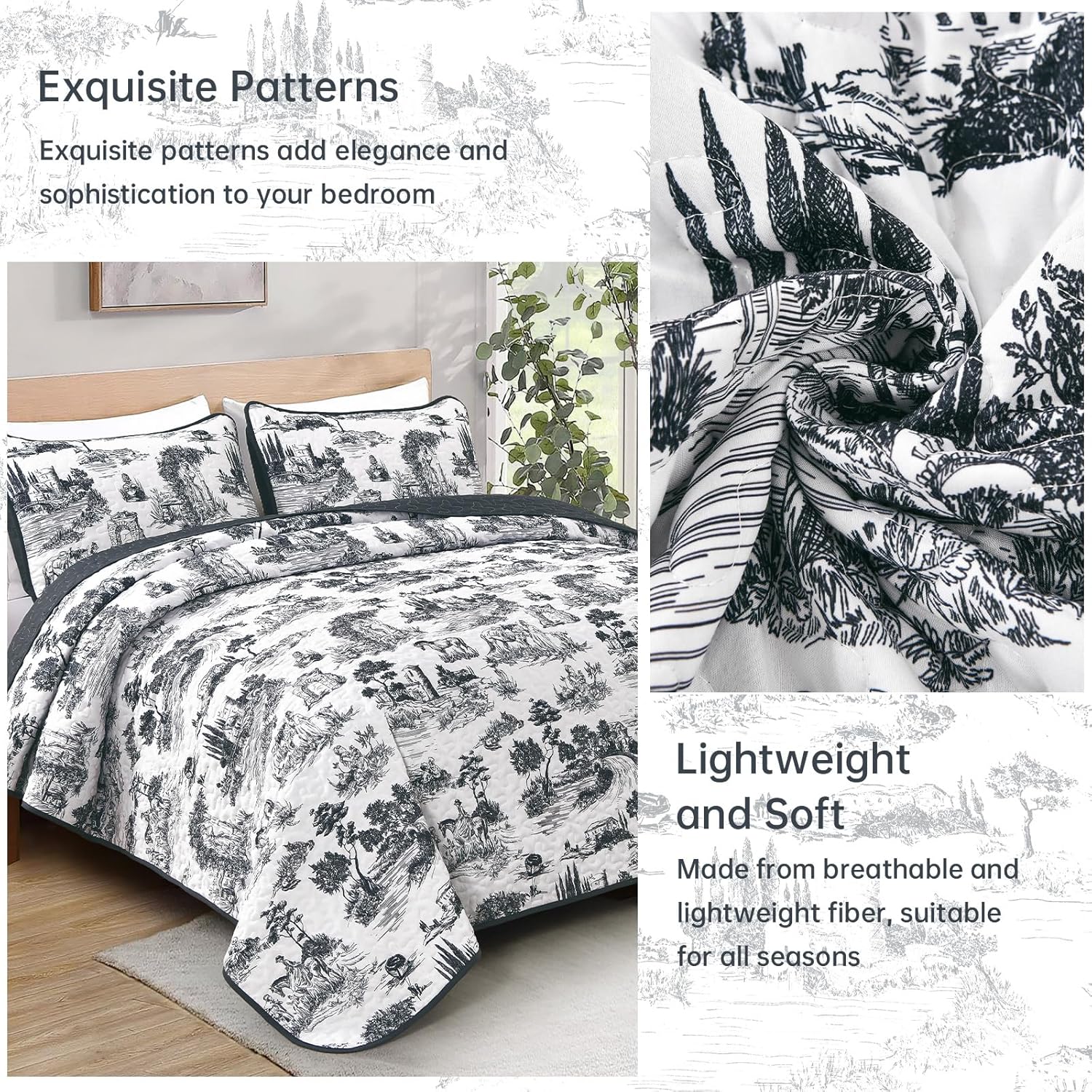 Drucon Black Farmhouse Quilt Set for King Size