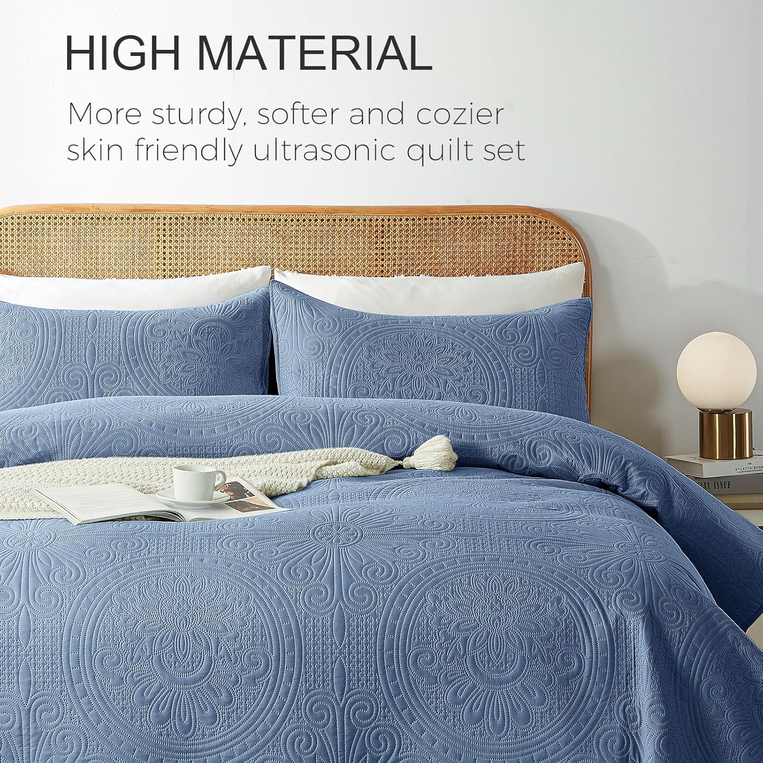 WURUIBO Quilt Set - Bluish Grey Microfiber Bedding
