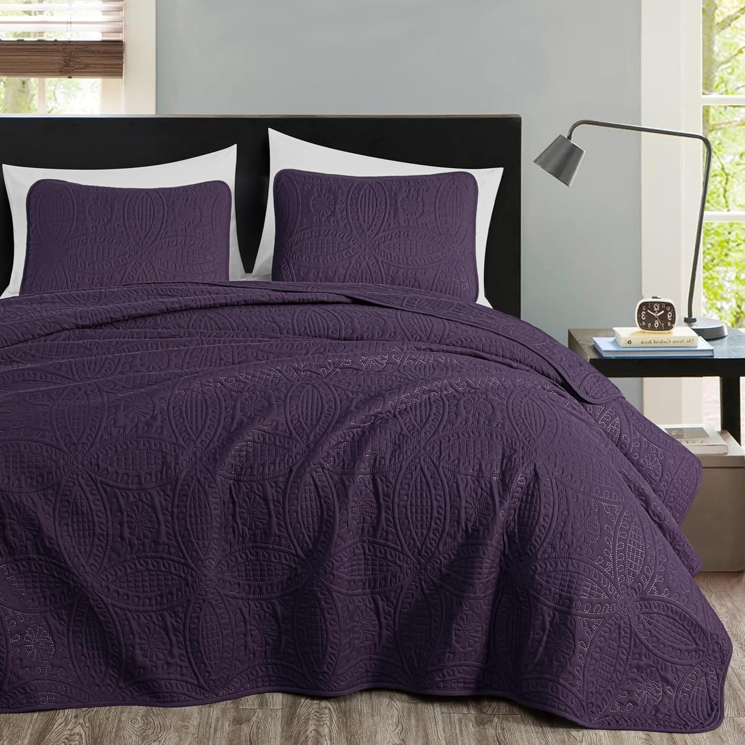 Chezmoi Austin 3-Piece Oversized Bedspread Set King Purple