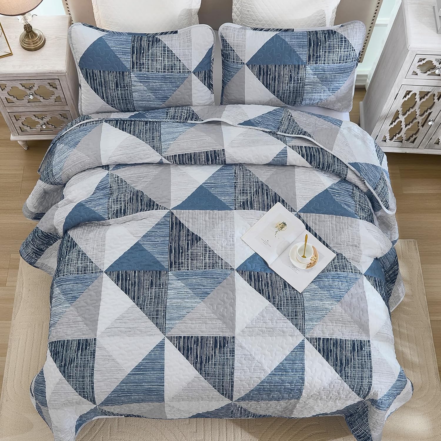 Dintszyayue 3 Piece Queen Quilt Set Blue