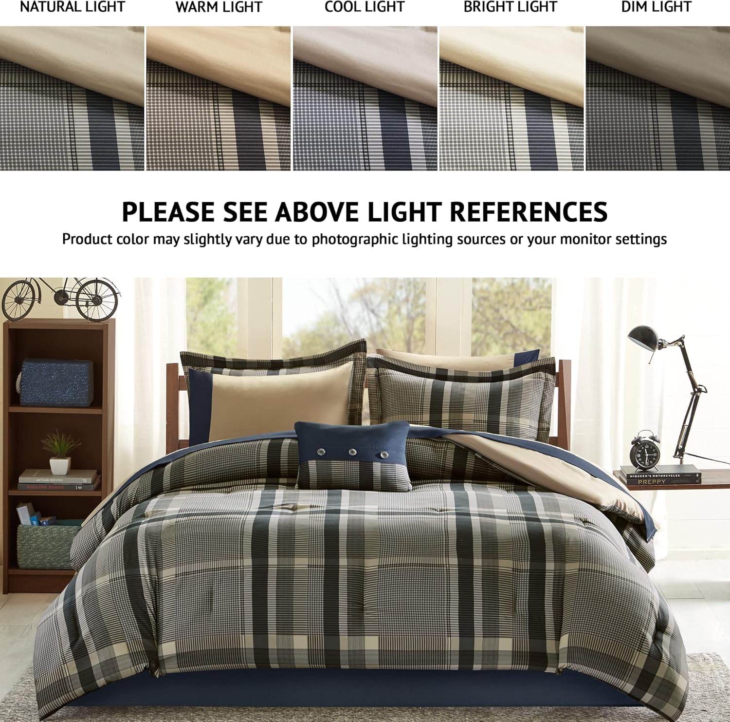 Intelligent Design Robbie Cozy Comforter Set 7 Piece Twin XL Navy Tan