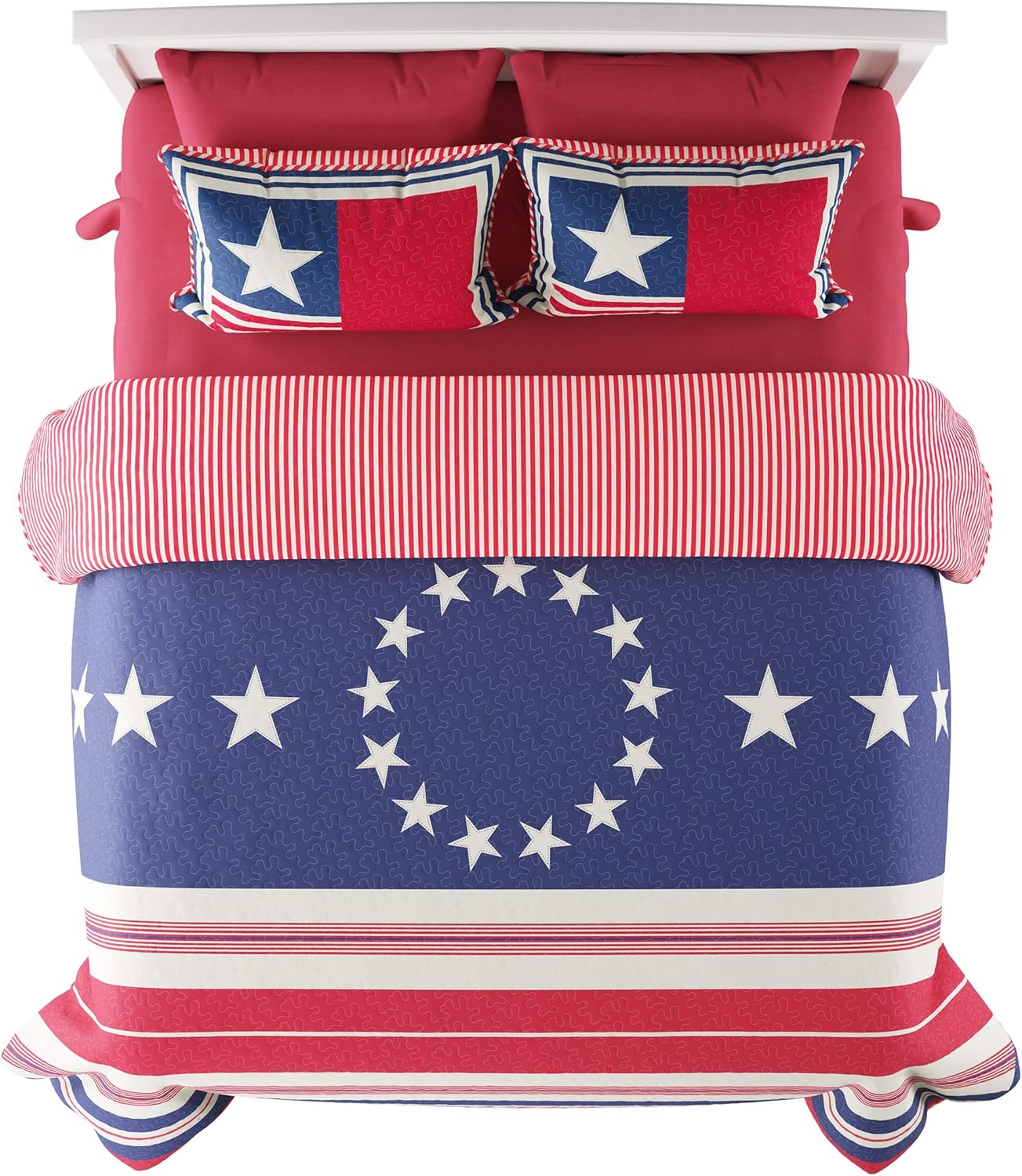 Bedford Home Quilt Set Patriotic Flag Print 2-Piece All-Season