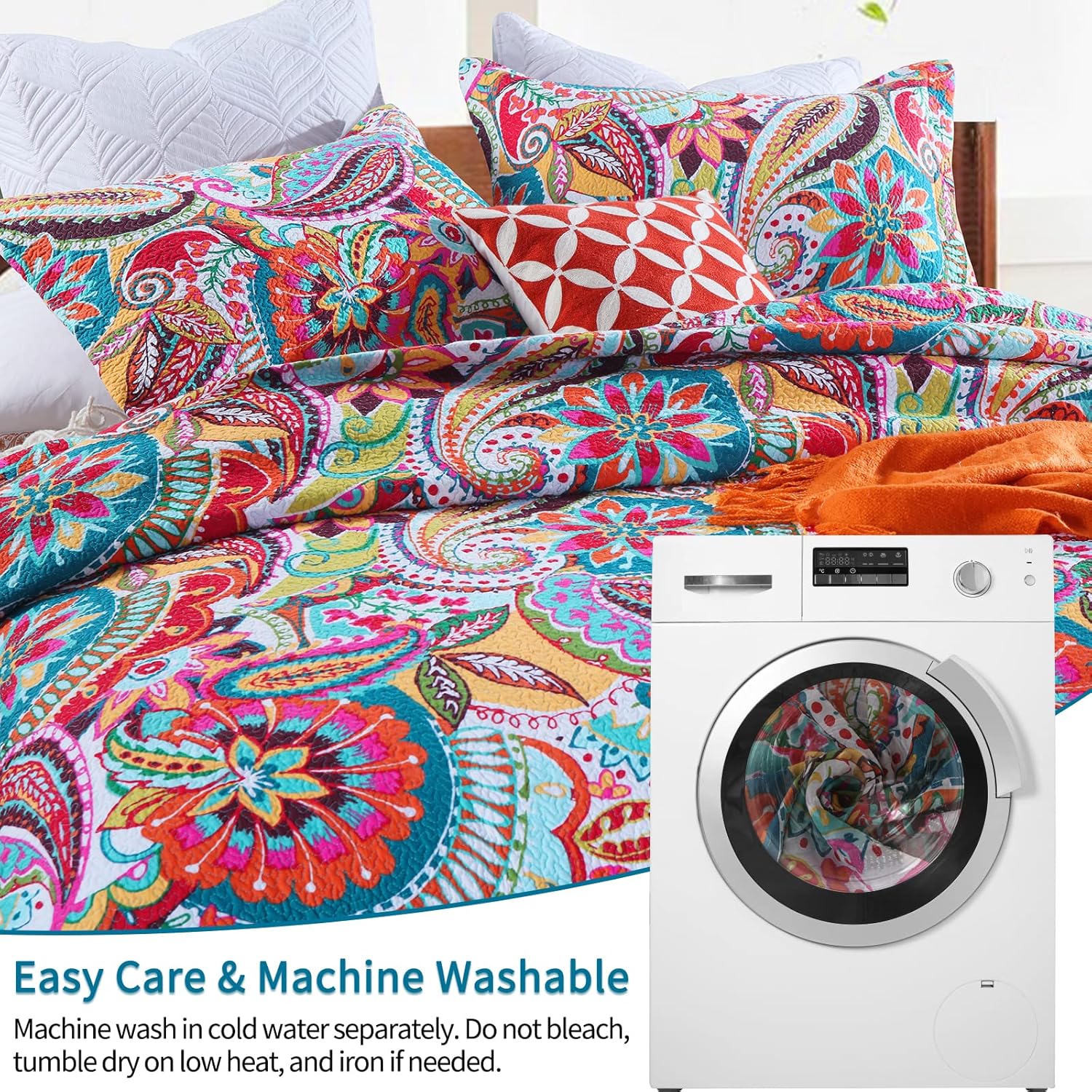 Qucover Cotton Twin Quilt Set with Paisley Pattern