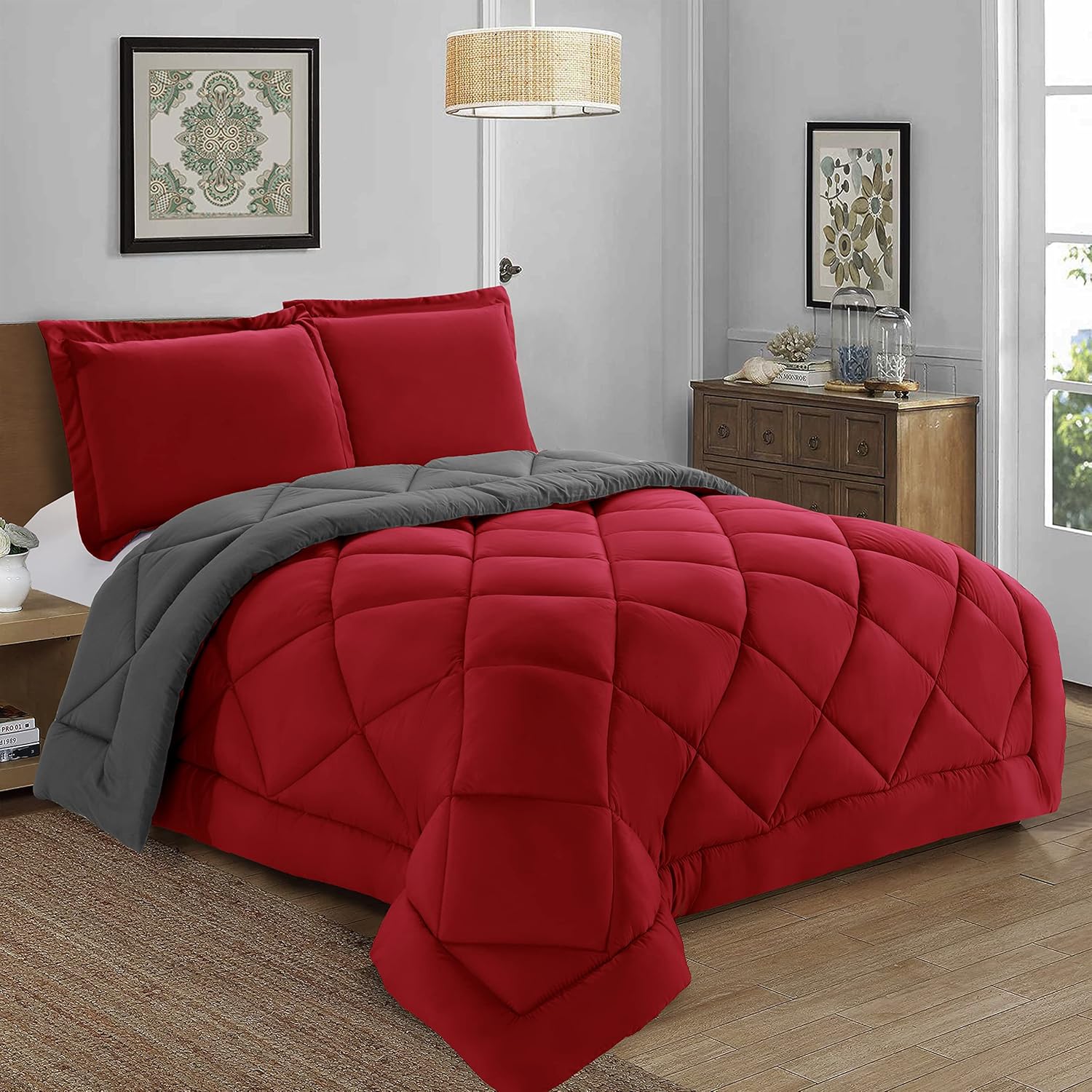 Elegant Comfort Reversible 3-Piece Comforter Set Twin RedGray