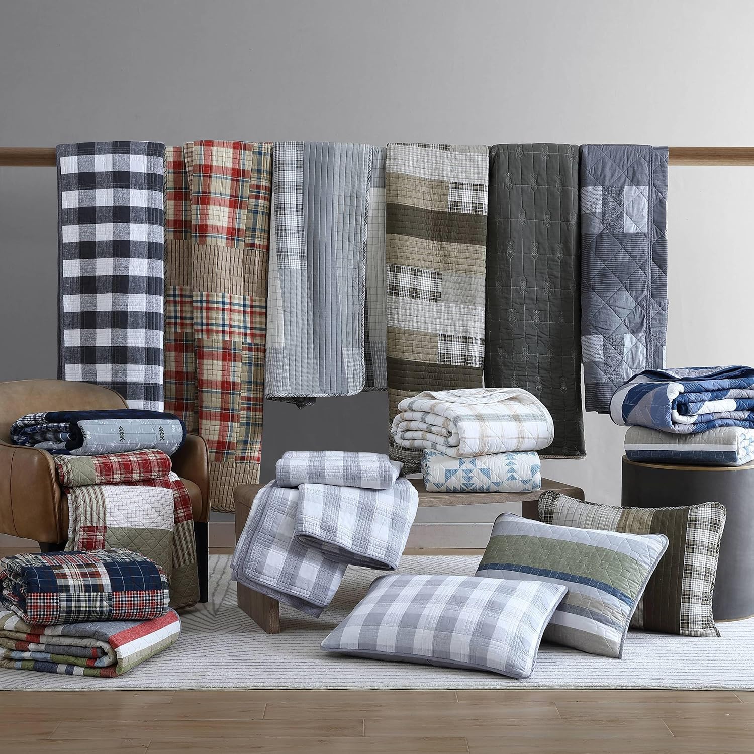 Eddie Bauer Full Queen Quilt Set Salmon Ladder Multi