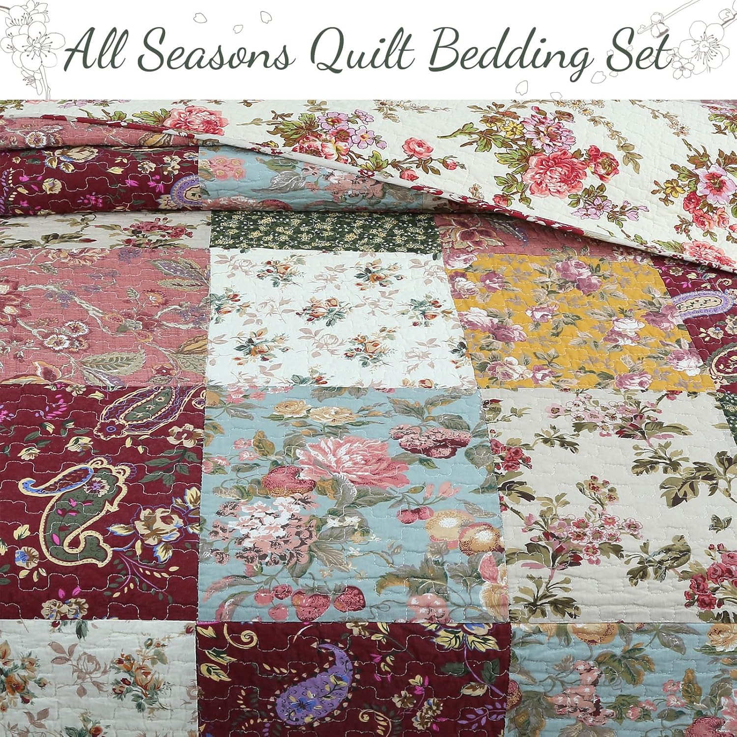 Cozy Line 100 Cotton Patchwork Quilt Bedding Set - Harvest King 3 Piece