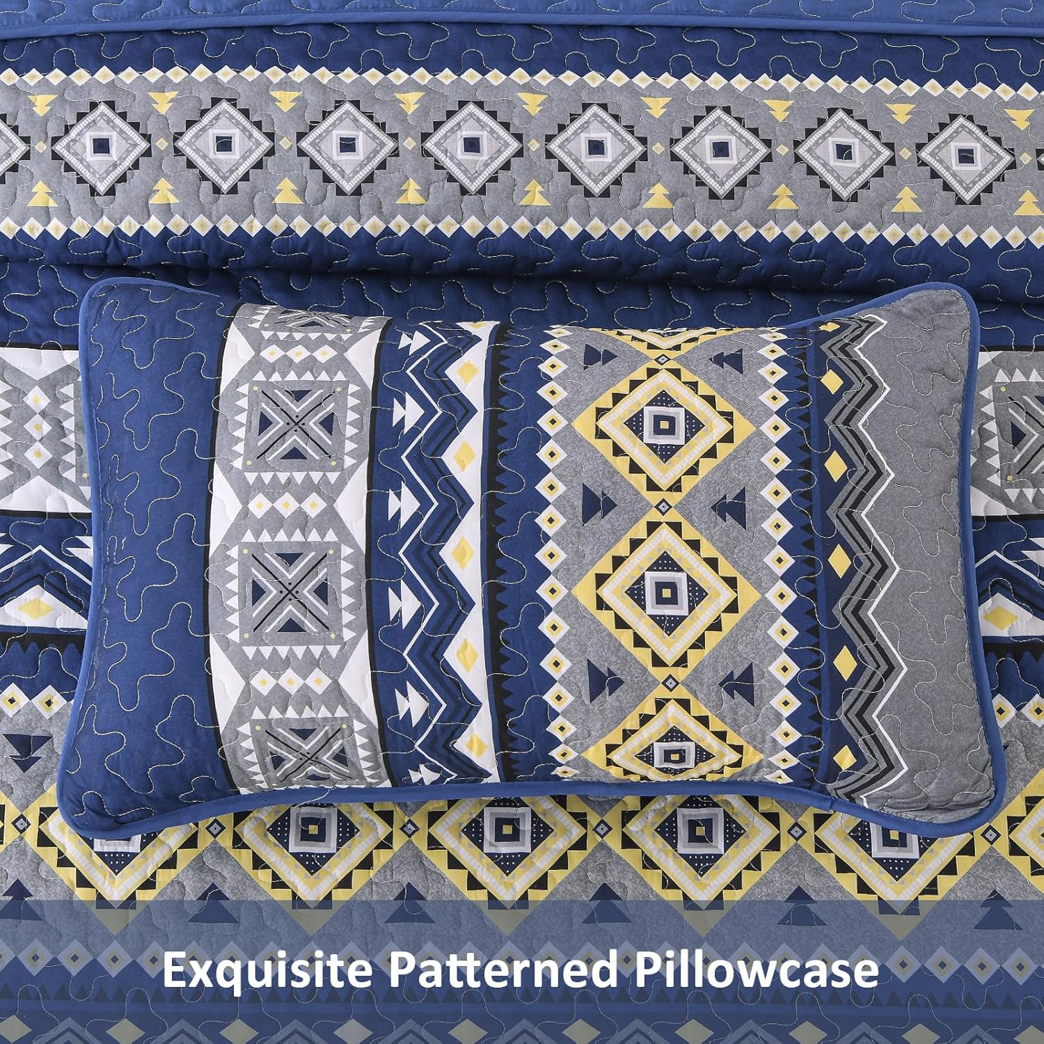 WONGS BEDDING 3 Piece Quilt Set King Size - Navy Blue