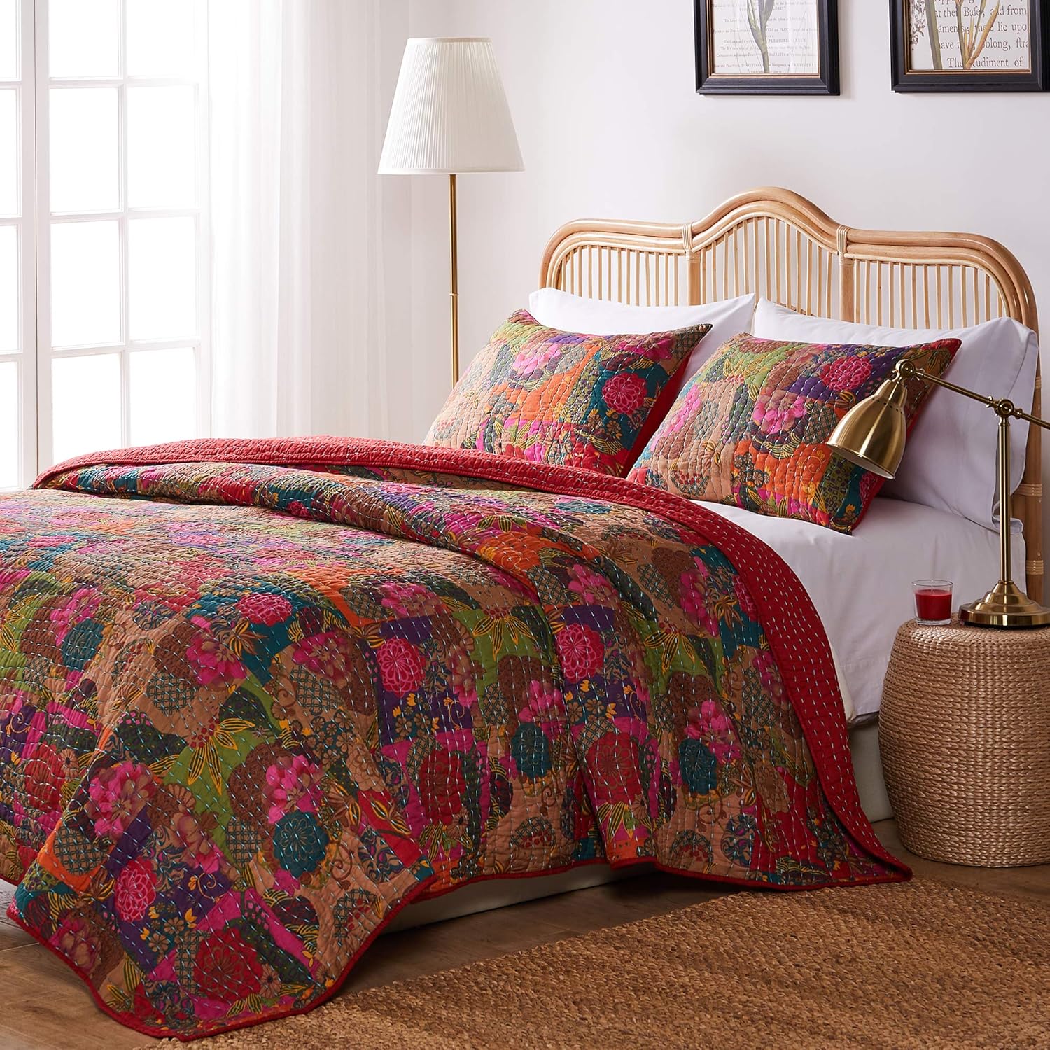 Greenland Home Jewel Reversible Cotton Quilt Bedding Set Twin Red