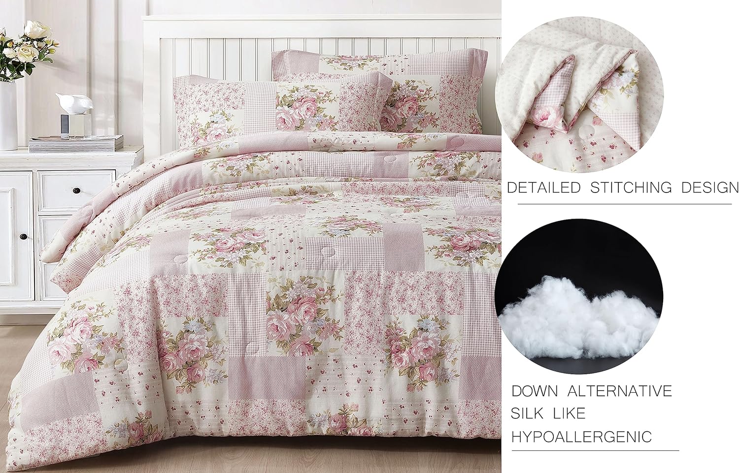Chezmoi Rosy 3-Piece Queen Comforter Set