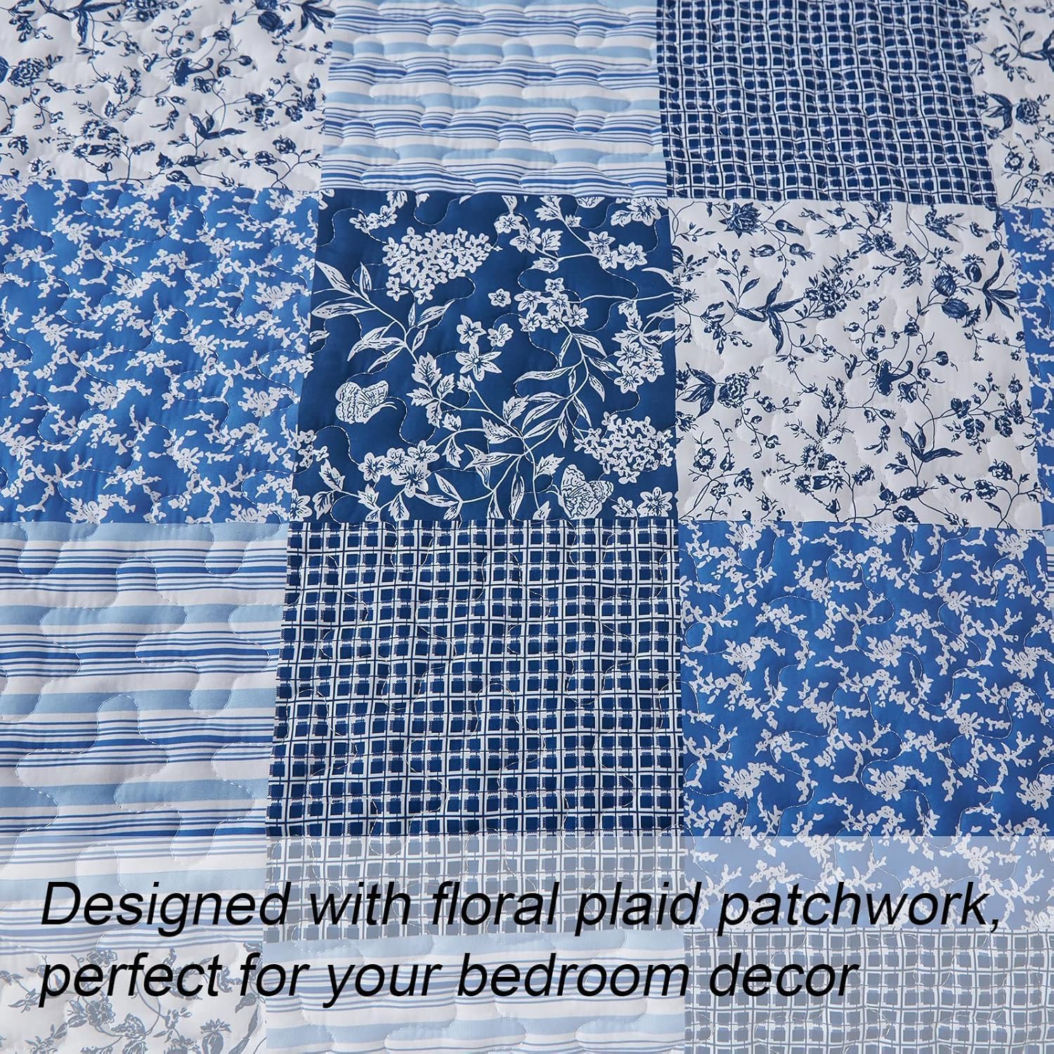 Mybedsoul Blue Plaid Quilt Set Twin Size 2 Pieces