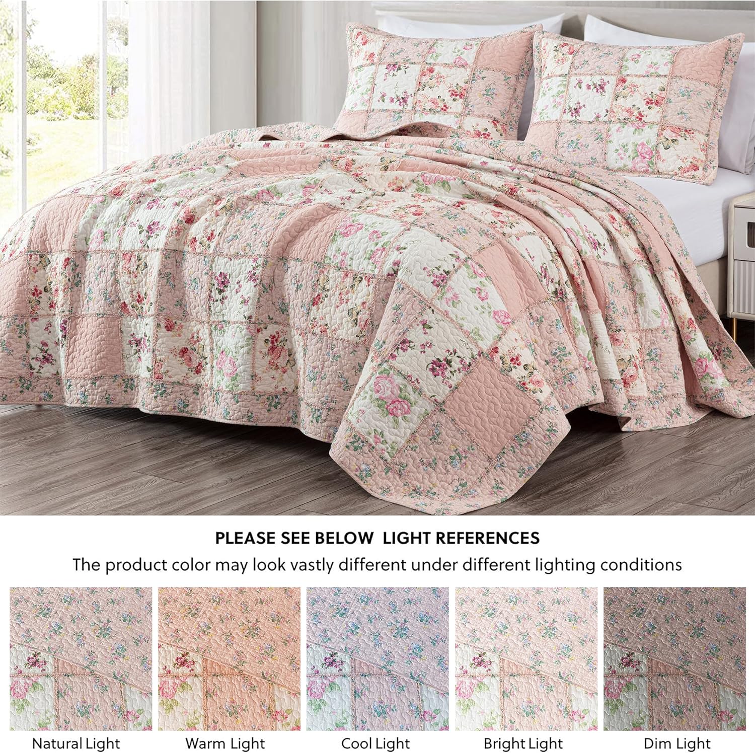 Chezmoi Abbi 2-Piece Pink Shabby Chic Quilt Set Twin Size