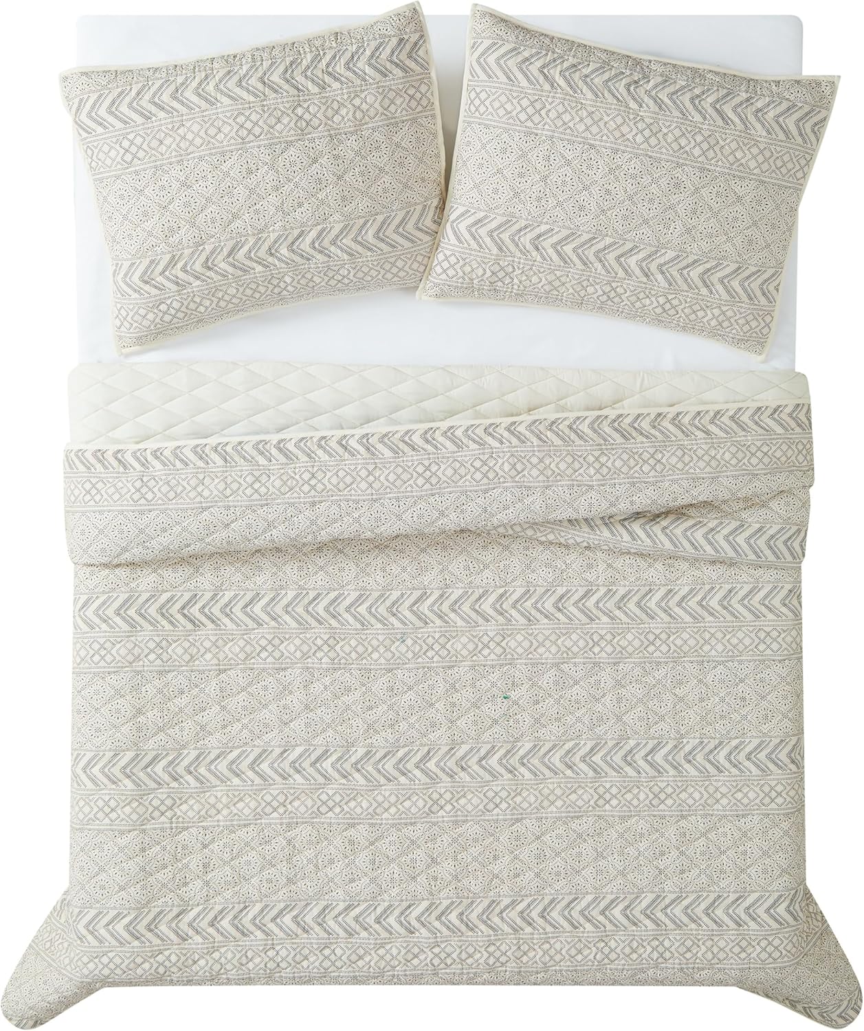 Brooklyn Loom Chase Quilt Set Twin XL Cream Black 2-Piece 1