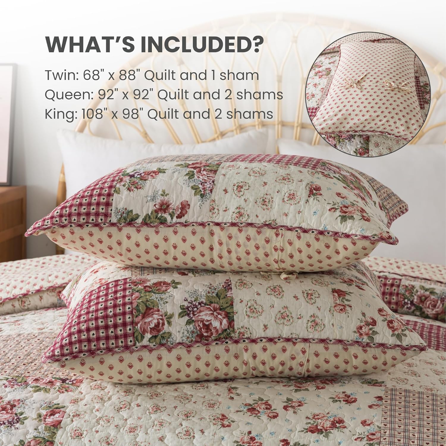 SLPR Country Roses Patchwork Quilt Set - Twin Size 1