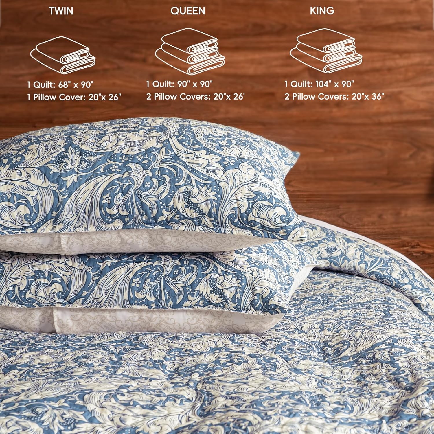PHF Floral Patchwork Quilt Set Twin Size 68x86