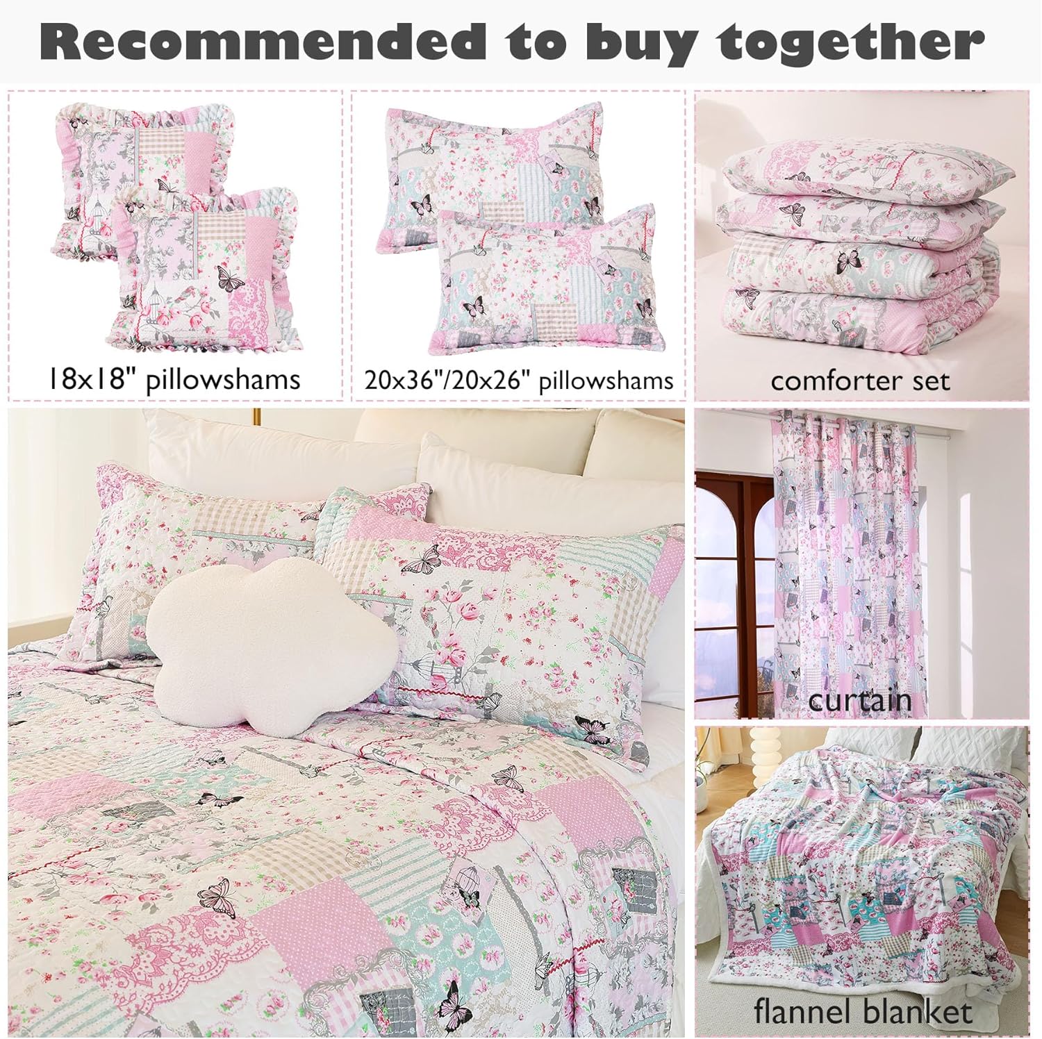 Cmfshape Reversible Quilt Set Pink Butterfly Twin