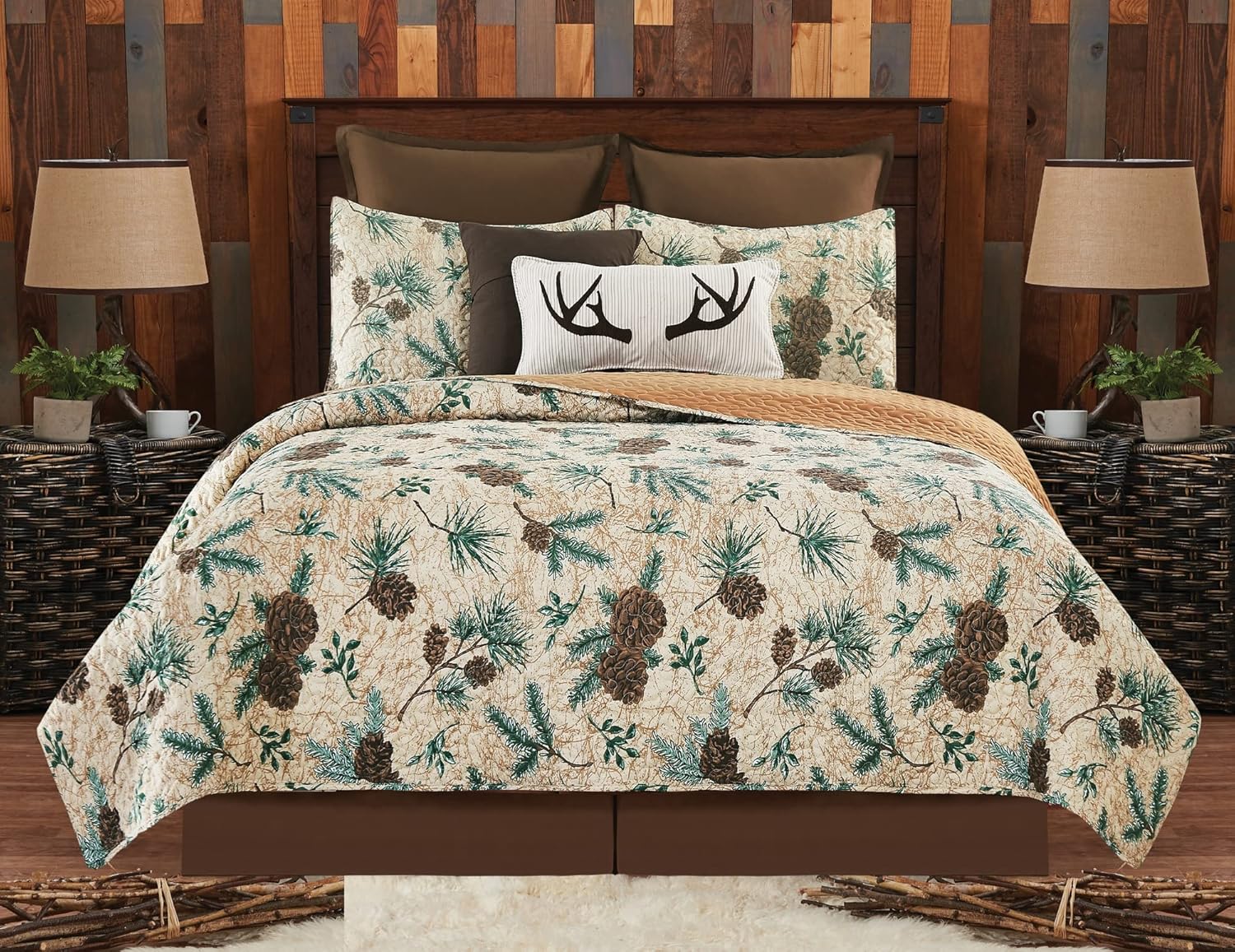 CF Home Rustic Pinecone King Quilt Set