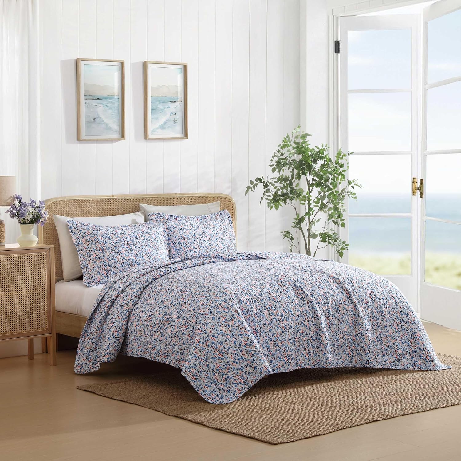Laura Ashley Leona Flower Red Quilt Set FullQueen