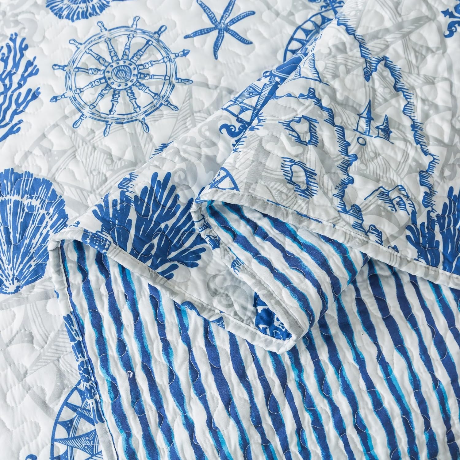 HoneiLife Coastal Quilt Set King - 3 Piece Ocean Themed Bedding
