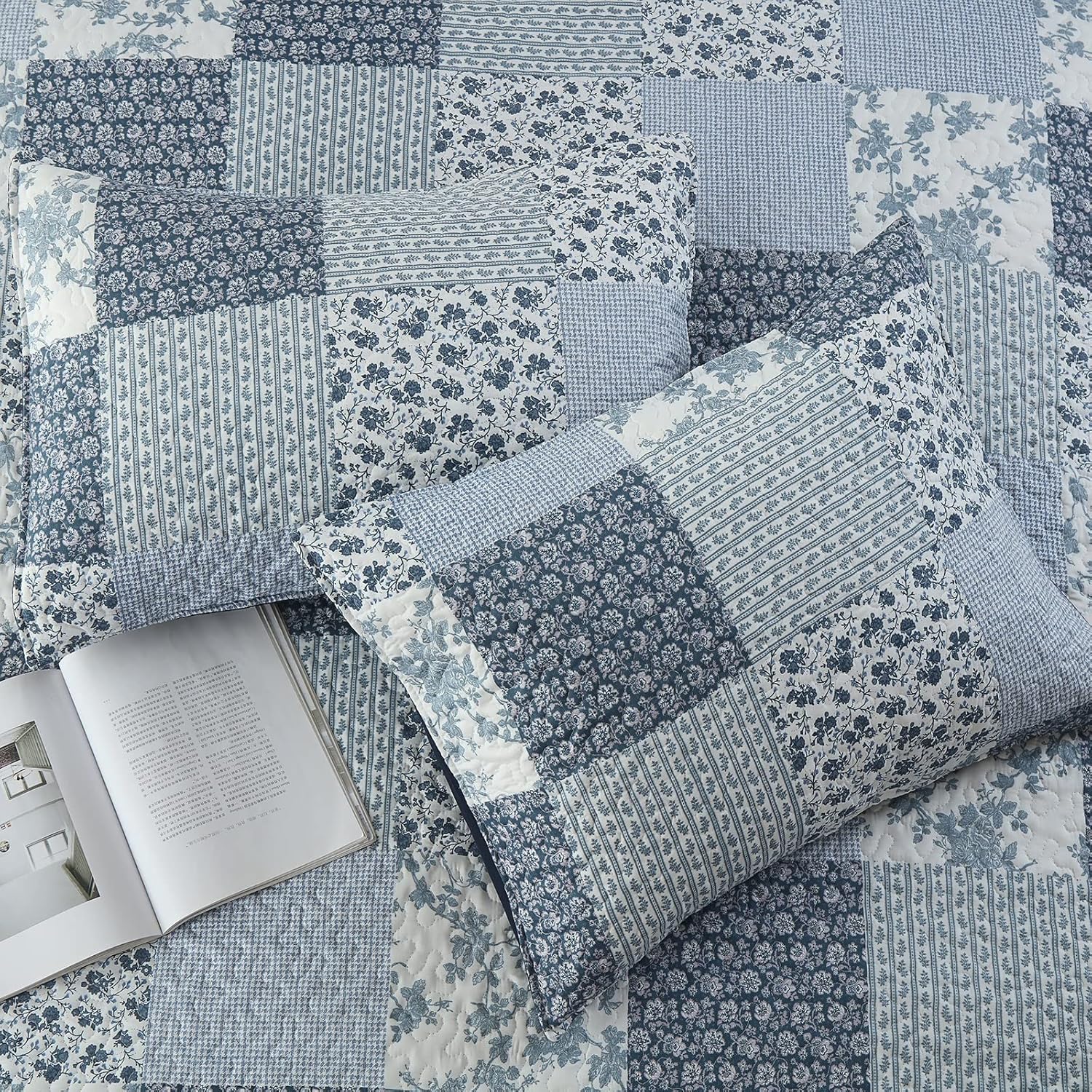 Boryard 3-Piece Queen Quilt Set Navy Blue Plaid Print