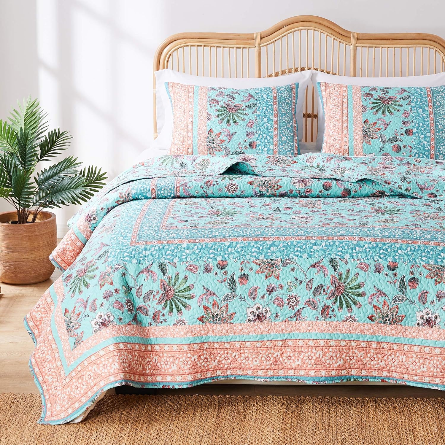 Greenland Home Barefoot Bungalow Quilt Set 3-Piece FullQueen Turquoise
