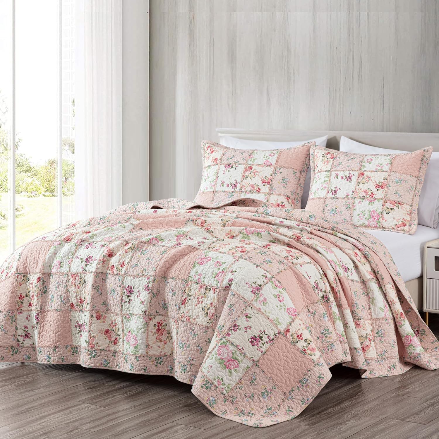 Chezmoi Abbi 2-Piece Pink Shabby Chic Quilt Set Twin Size