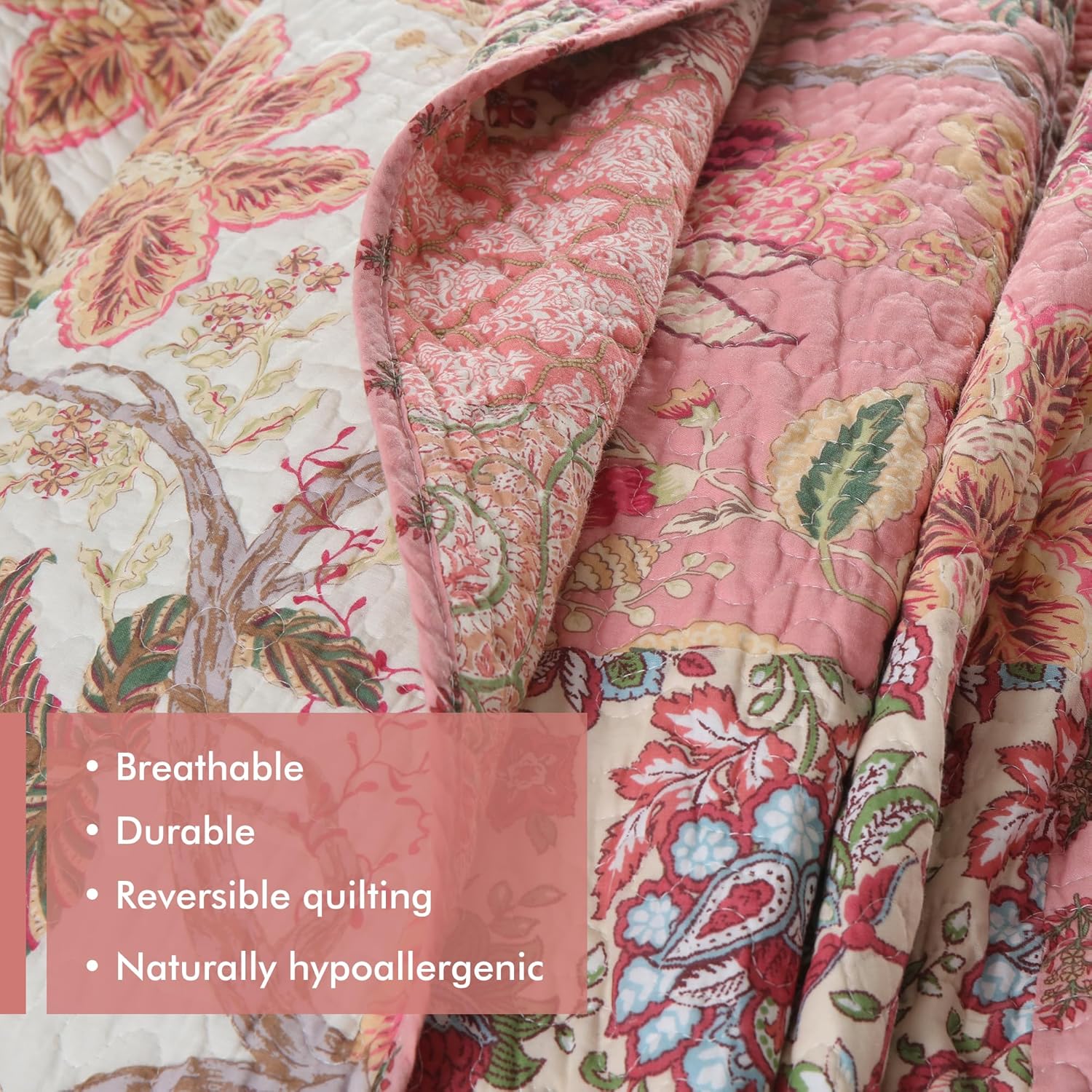 Etwel Queen Quilt Bedding Set Patchwork Floral Pink Comforter