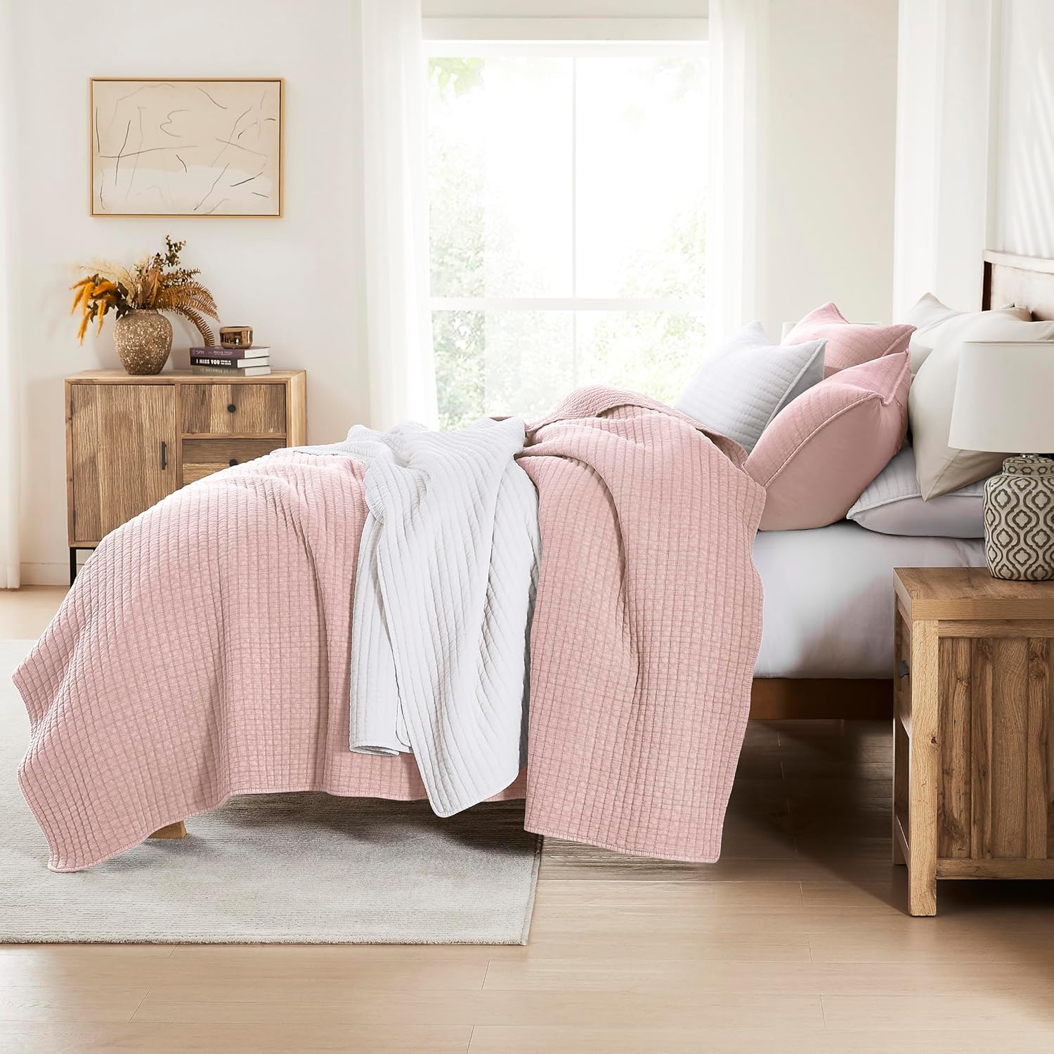 WDCOZY Pink Twin Quilt Set with 1 Sham