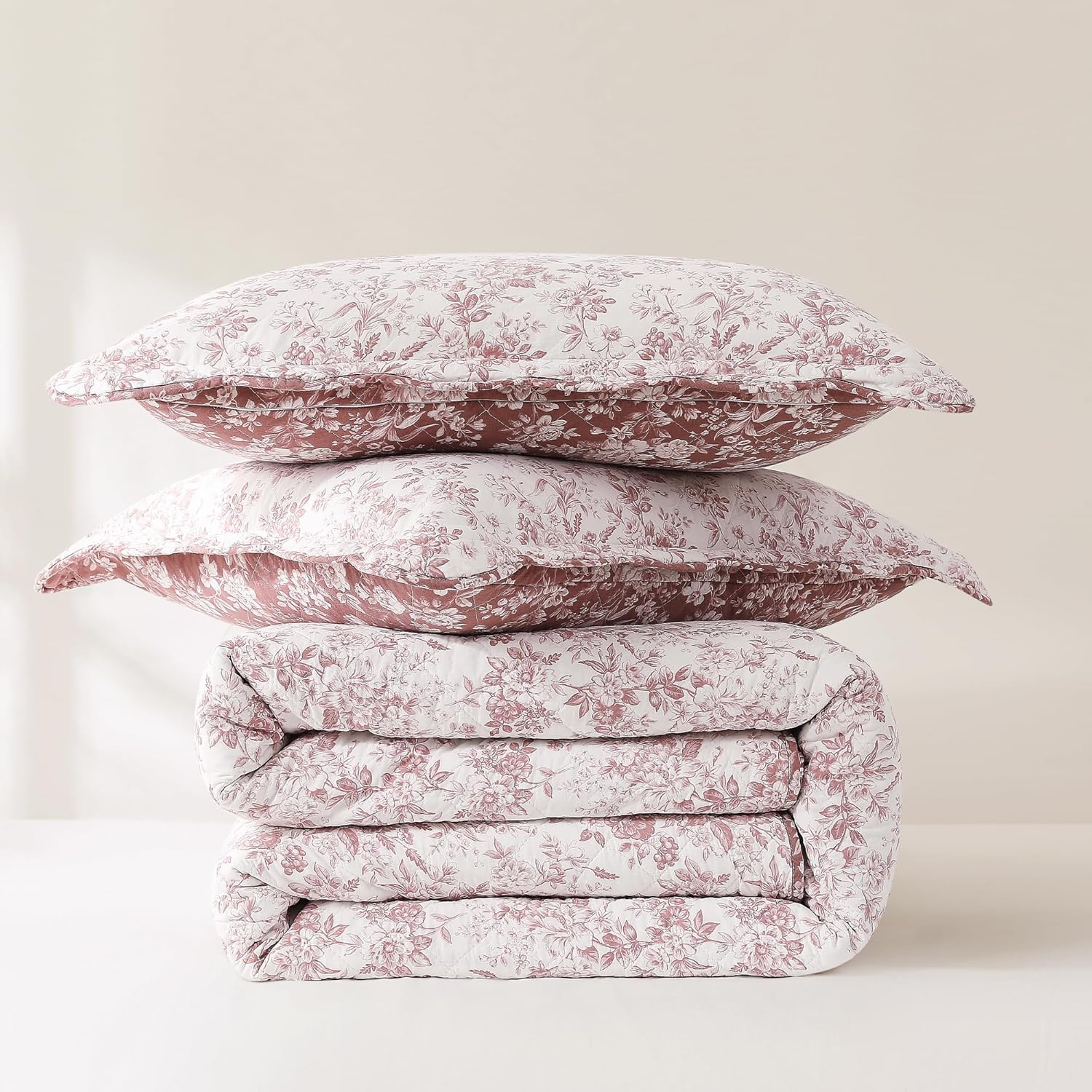Lush Decor Peony Toile Reversible Cotton Quilt 3 Piece Set