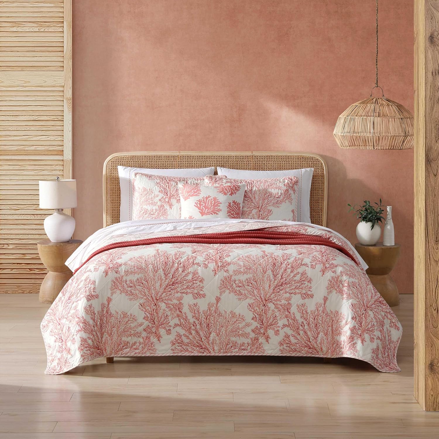 Tommy Bahama Twin Quilt Set Coral Reef Reversible Cotton