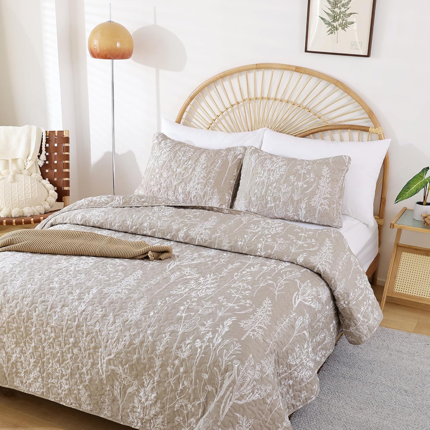 JANZAA Twin Quilt Set 2 Pieces Floral Pattern Reversible Microfiber Bedding