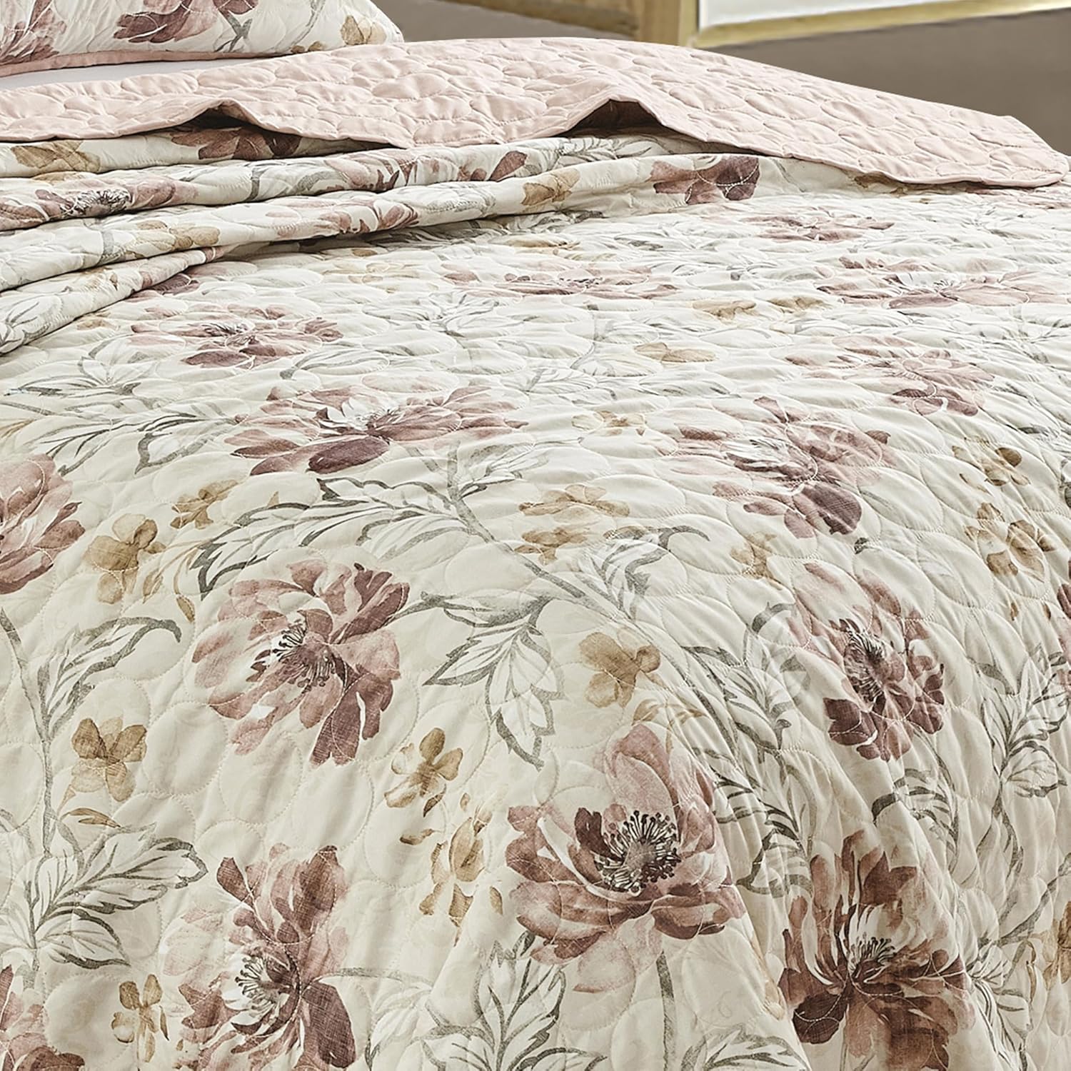 ESCA 3-Piece Bahamar Floral Blush Pink Bedspread Set