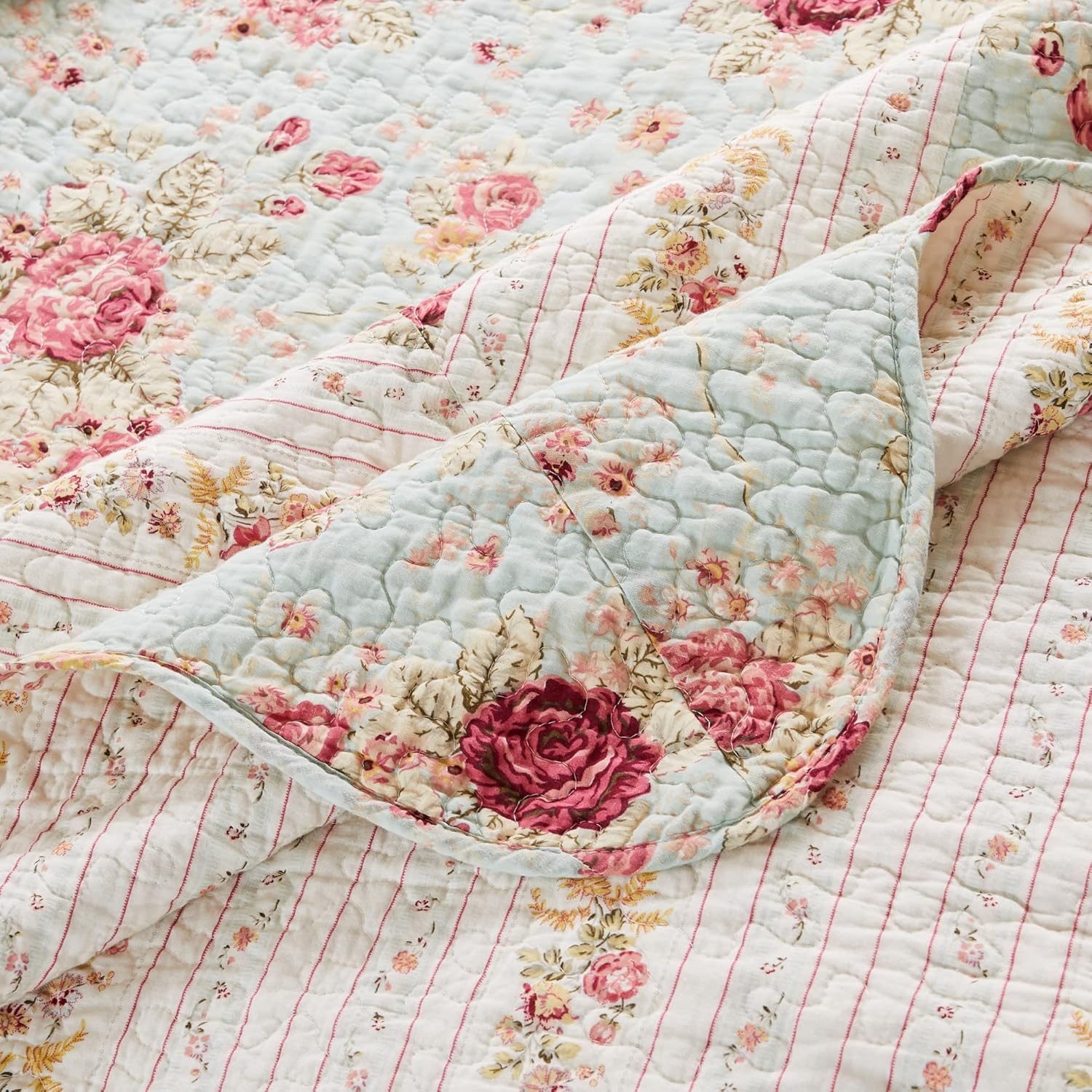 Greenland Home Antique Rose Cotton Quilt Set TwinXL Blue