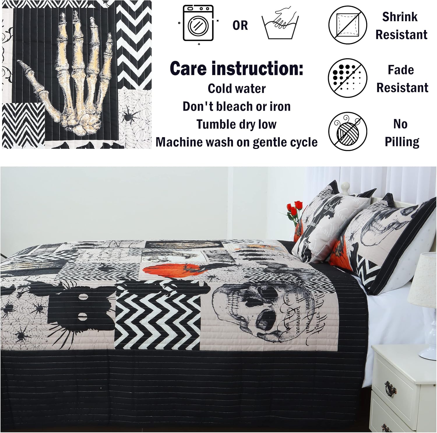 Cmfshape Halloween Bedspread Set King Size 4 Piece with Pillow Shams